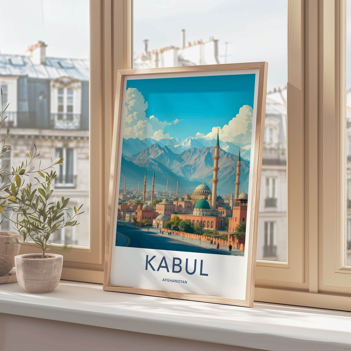 Kabul Poster - Afghanistan Travel Art - Mosques Snowy Mountains Home Decor