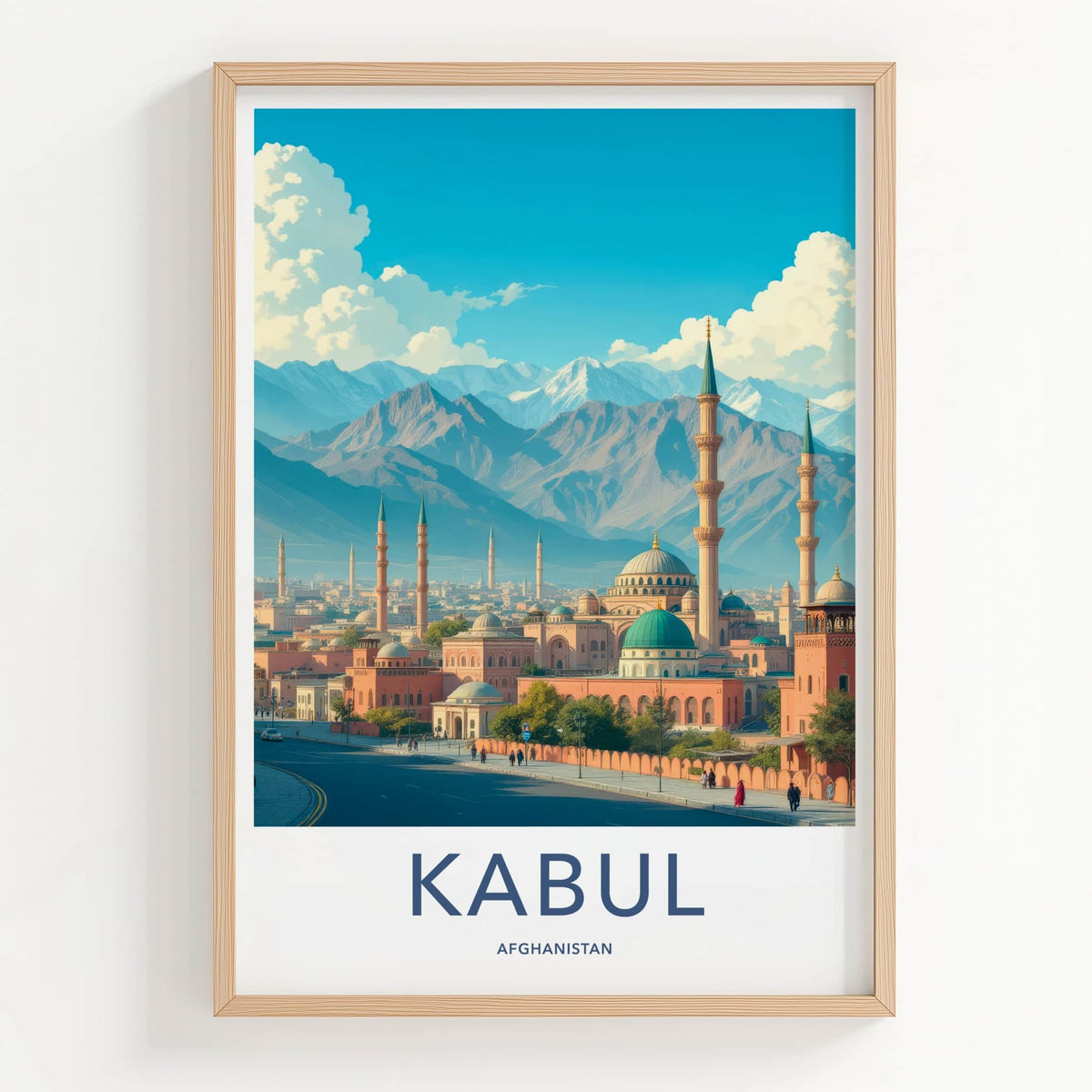 Kabul Poster - Afghanistan Travel Art - Mosques Snowy Mountains Home Decor