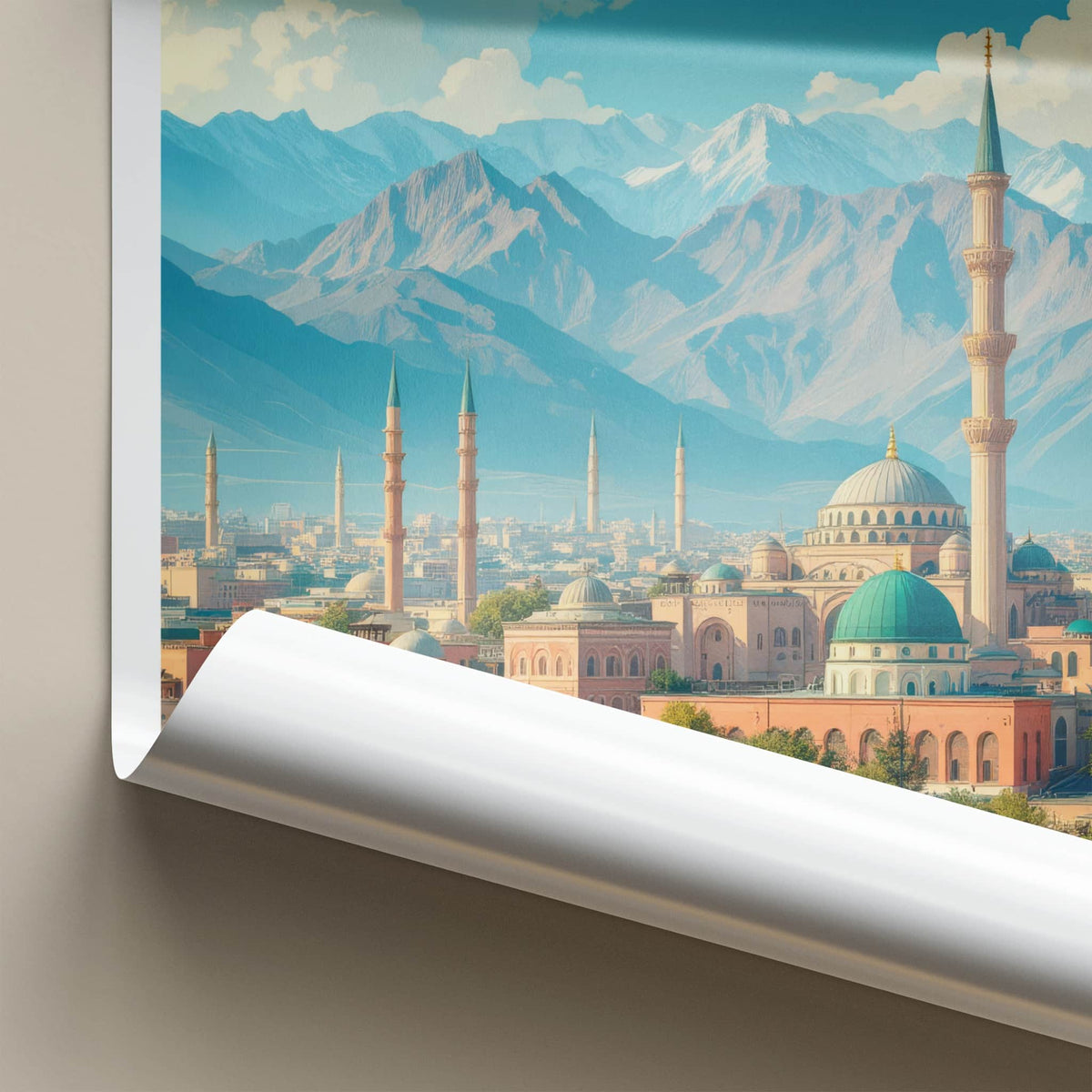 Kabul Poster - Afghanistan Travel Art - Mosques Snowy Mountains Home Decor