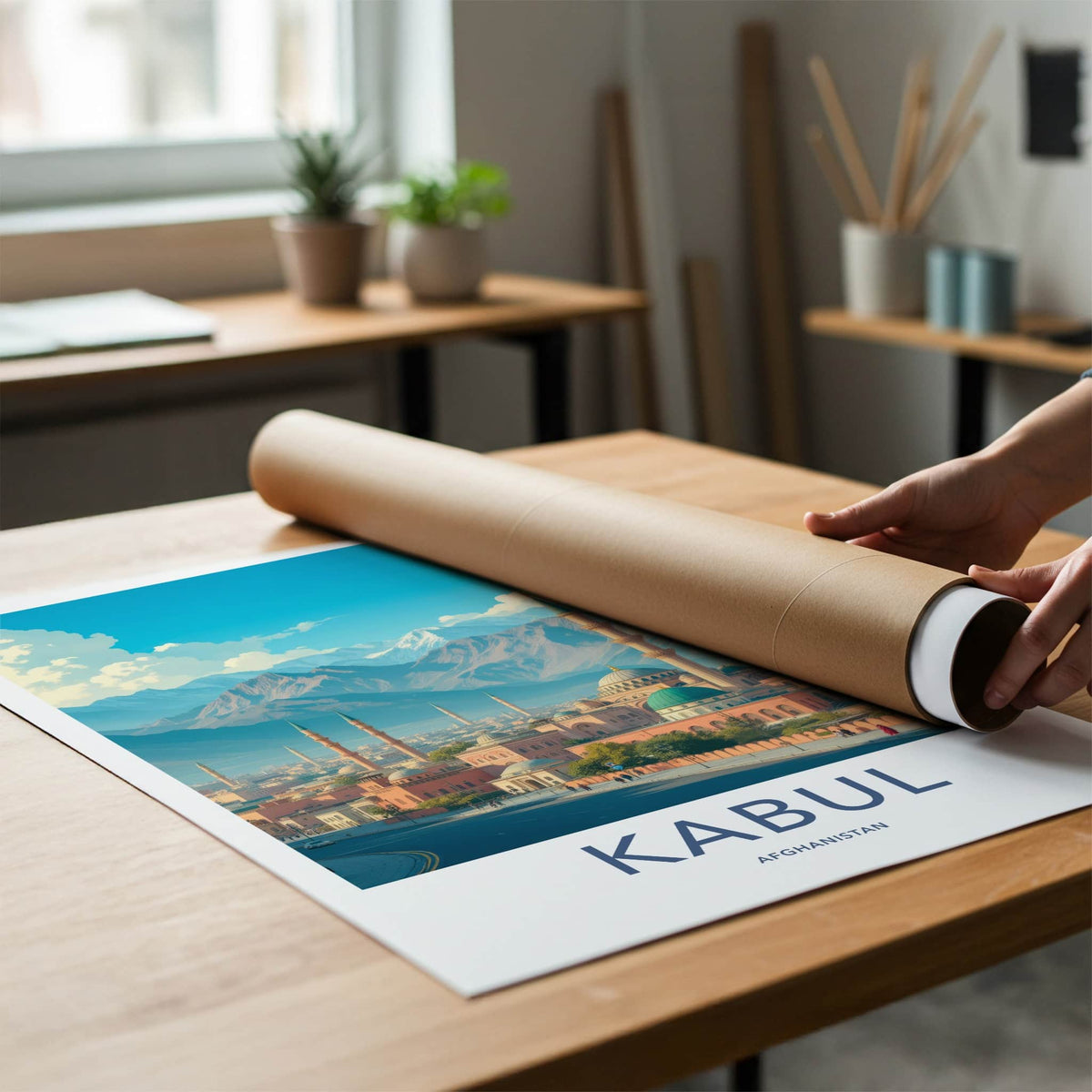 Kabul Poster - Afghanistan Travel Art - Mosques Snowy Mountains Home Decor