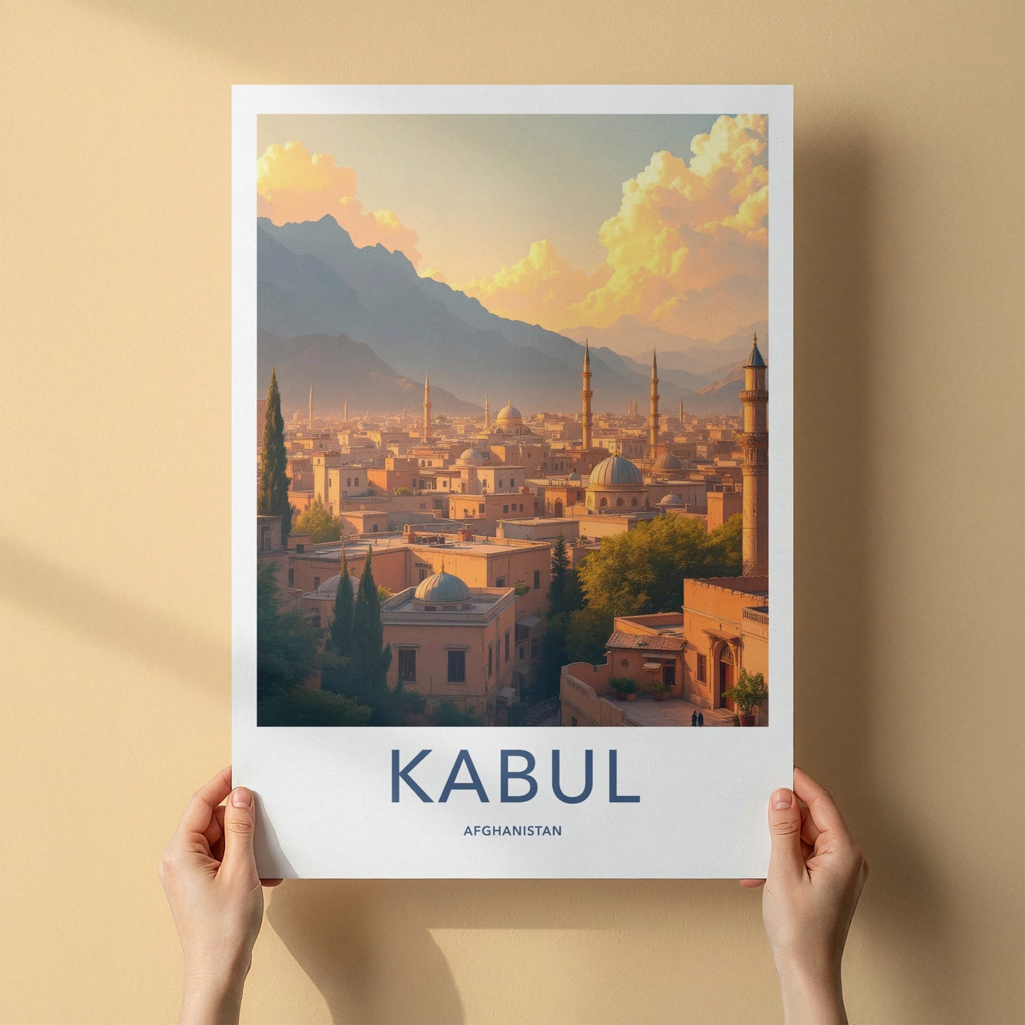 Kabul Poster - Afghanistan Travel Art - Sunset City Minarets Wall Decor