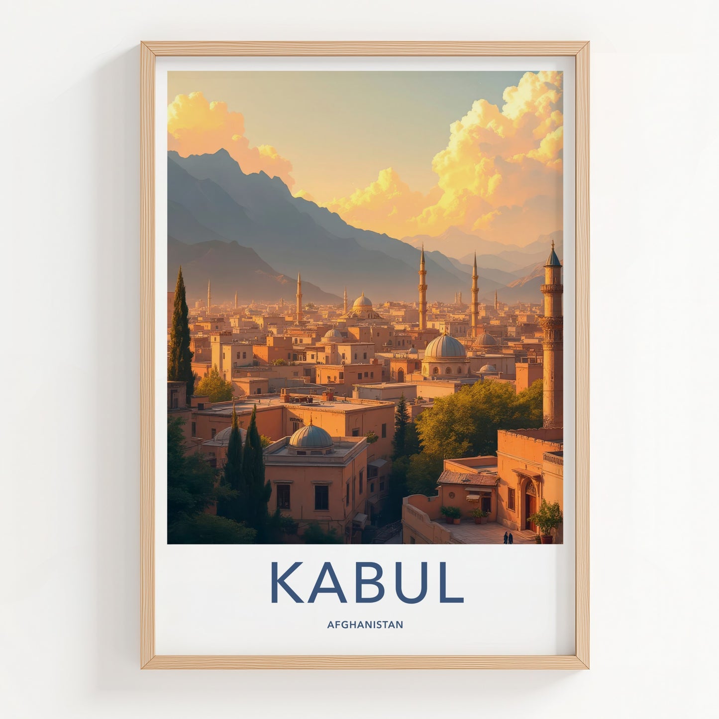Kabul Poster - Afghanistan Travel Art - Sunset City Minarets Wall Decor