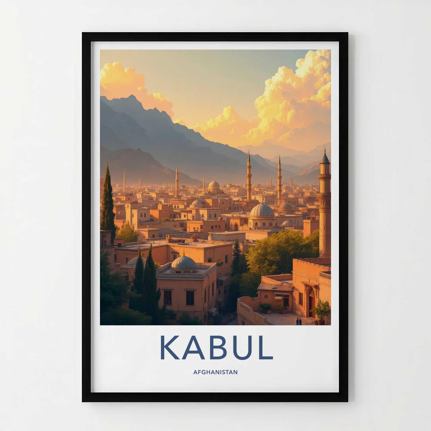 Kabul Poster - Afghanistan Travel Art - Sunset City Minarets Wall Decor