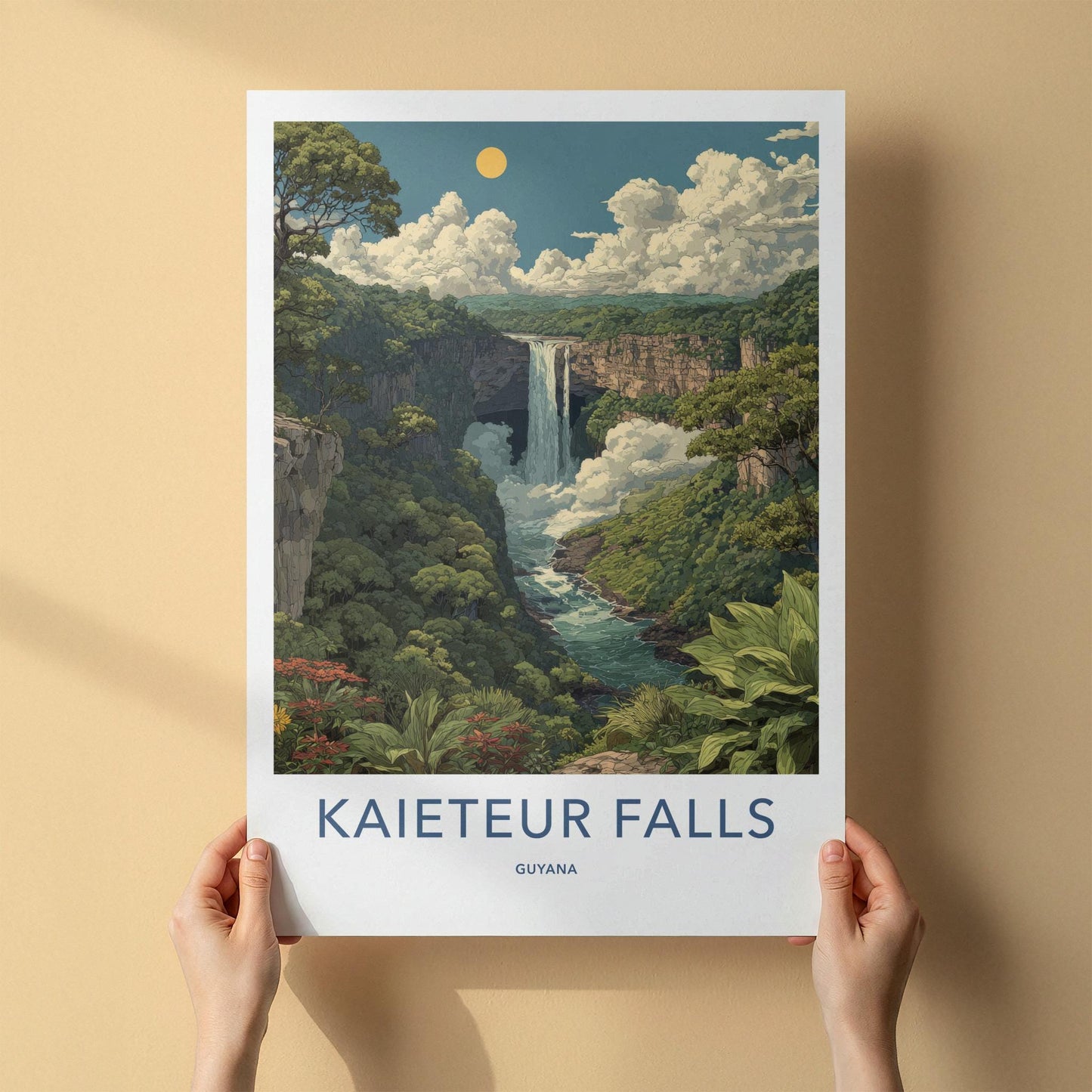Kaieteur Falls Poster - Guyana Framed Print - Lush Ravine Waterfall Framed Decor