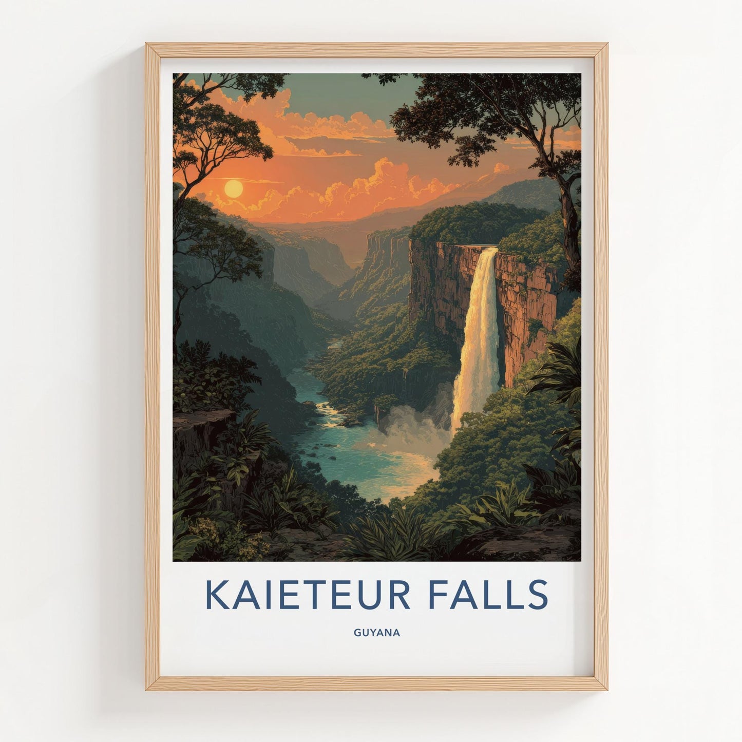 Kaieteur Falls Poster - Guyana Travel Art - Jungle Waterfall Sunset Home Decor