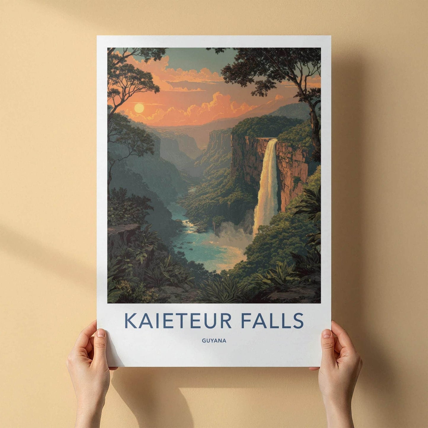 Kaieteur Falls Poster - Guyana Travel Art - Jungle Waterfall Sunset Home Decor