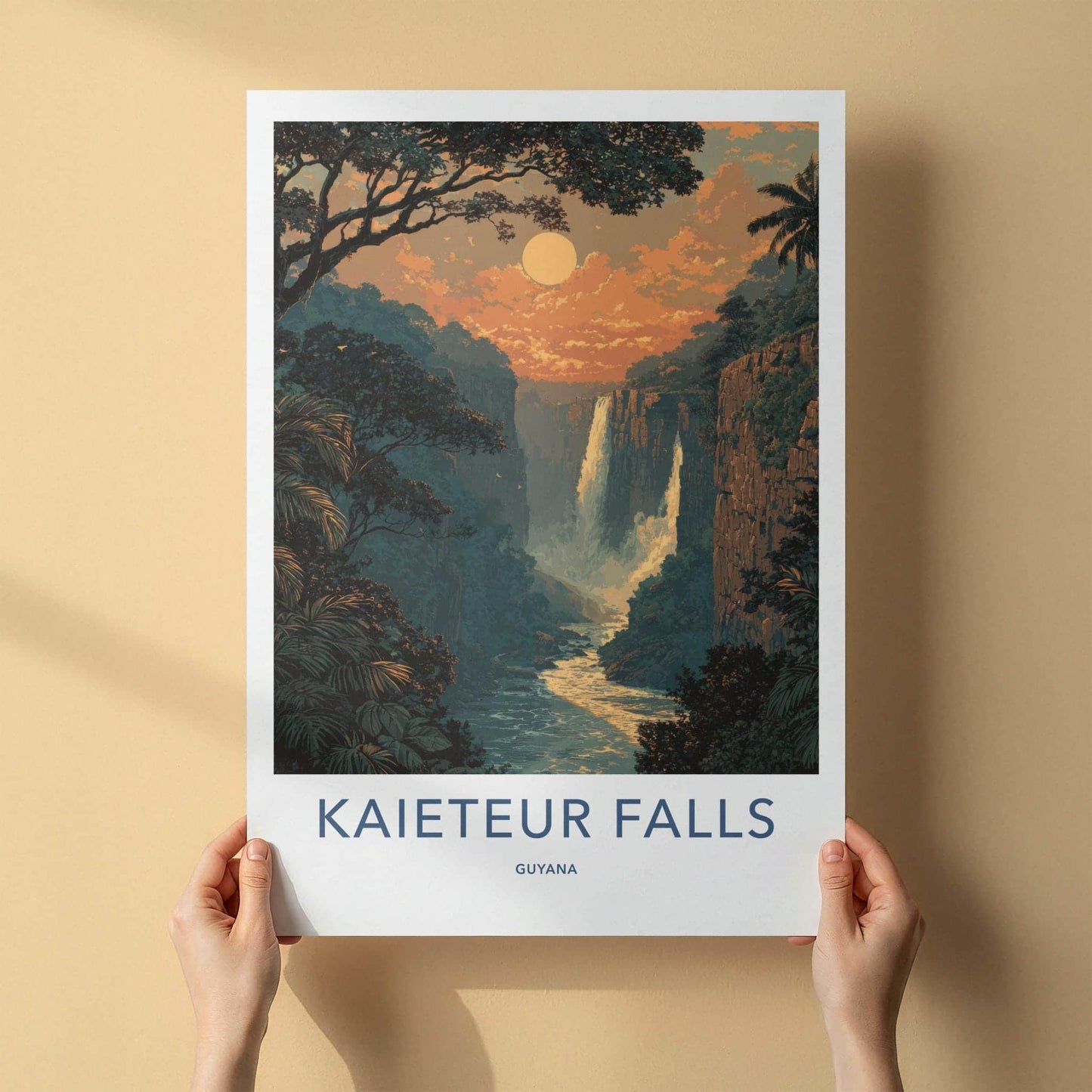 Kaieteur Falls Poster - Guyana Travel Art - Tropical Cliffside Falls Wall Decor