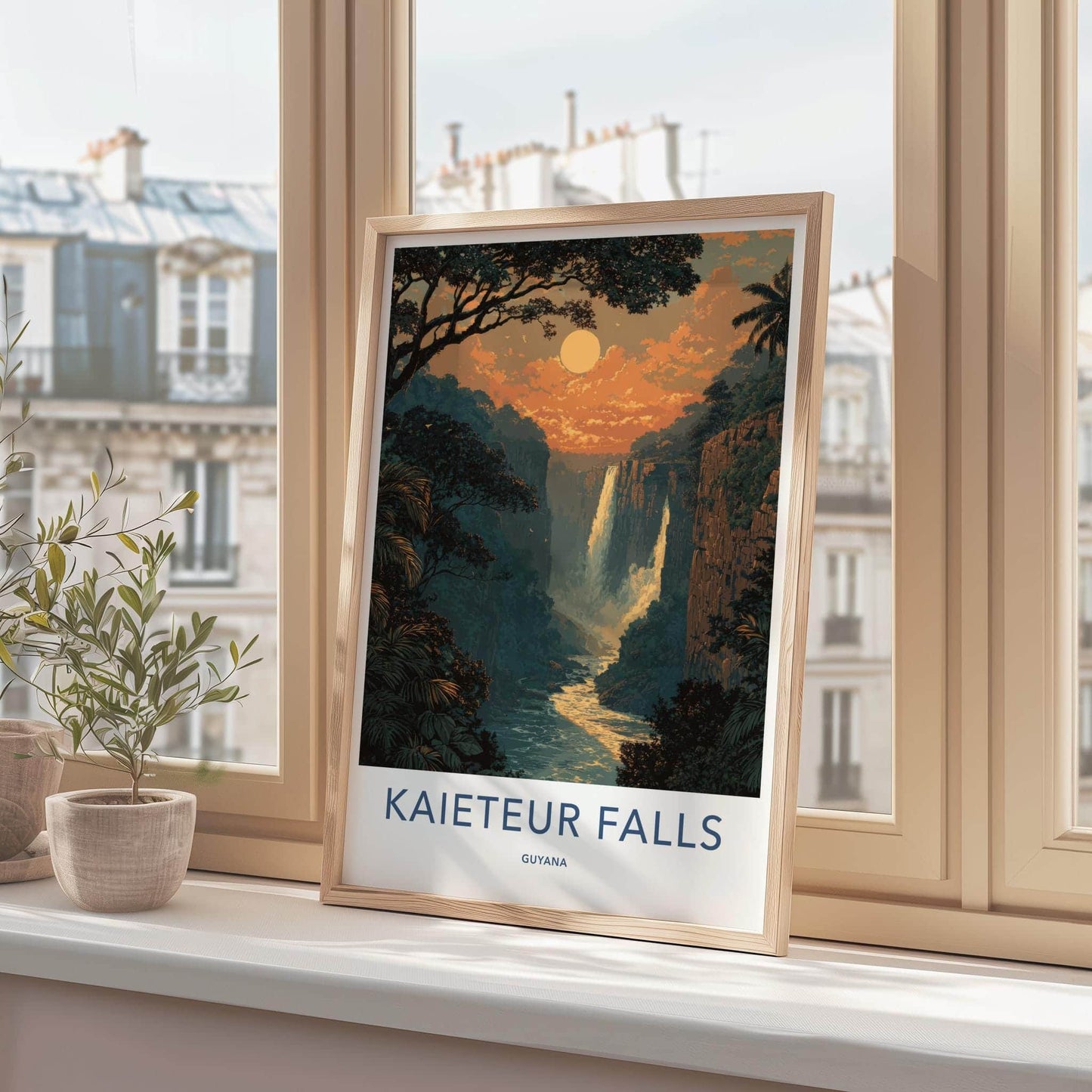 Kaieteur Falls Poster - Guyana Travel Art - Tropical Cliffside Falls Wall Decor