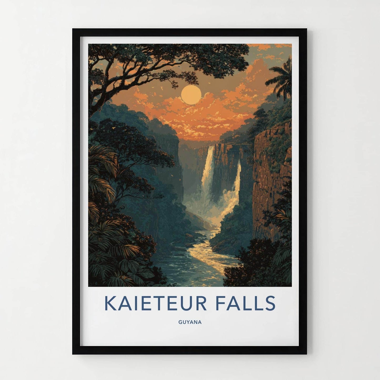 Kaieteur Falls Poster - Guyana Travel Art - Tropical Cliffside Falls Wall Decor