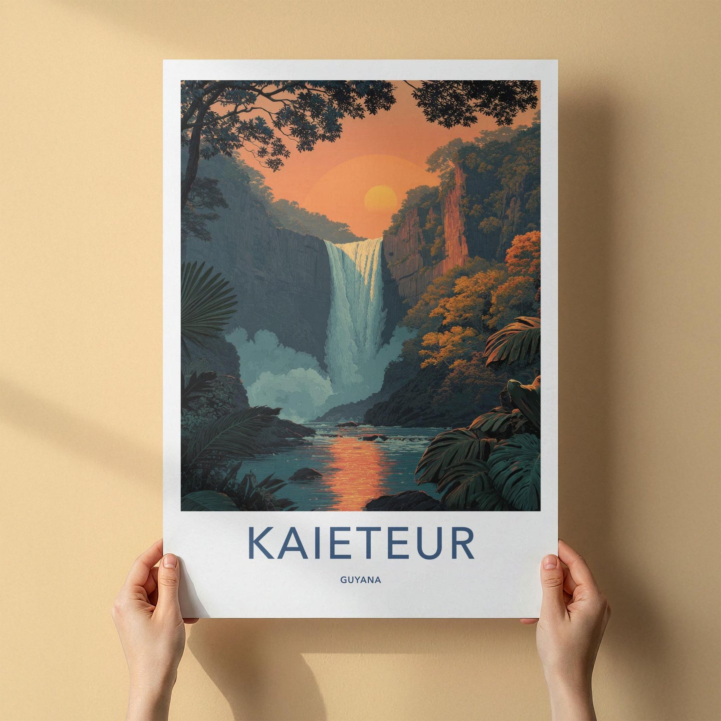 Kaieteur Poster - Guyana Travel Art - Jungle Waterfall Sunset Wall Decor