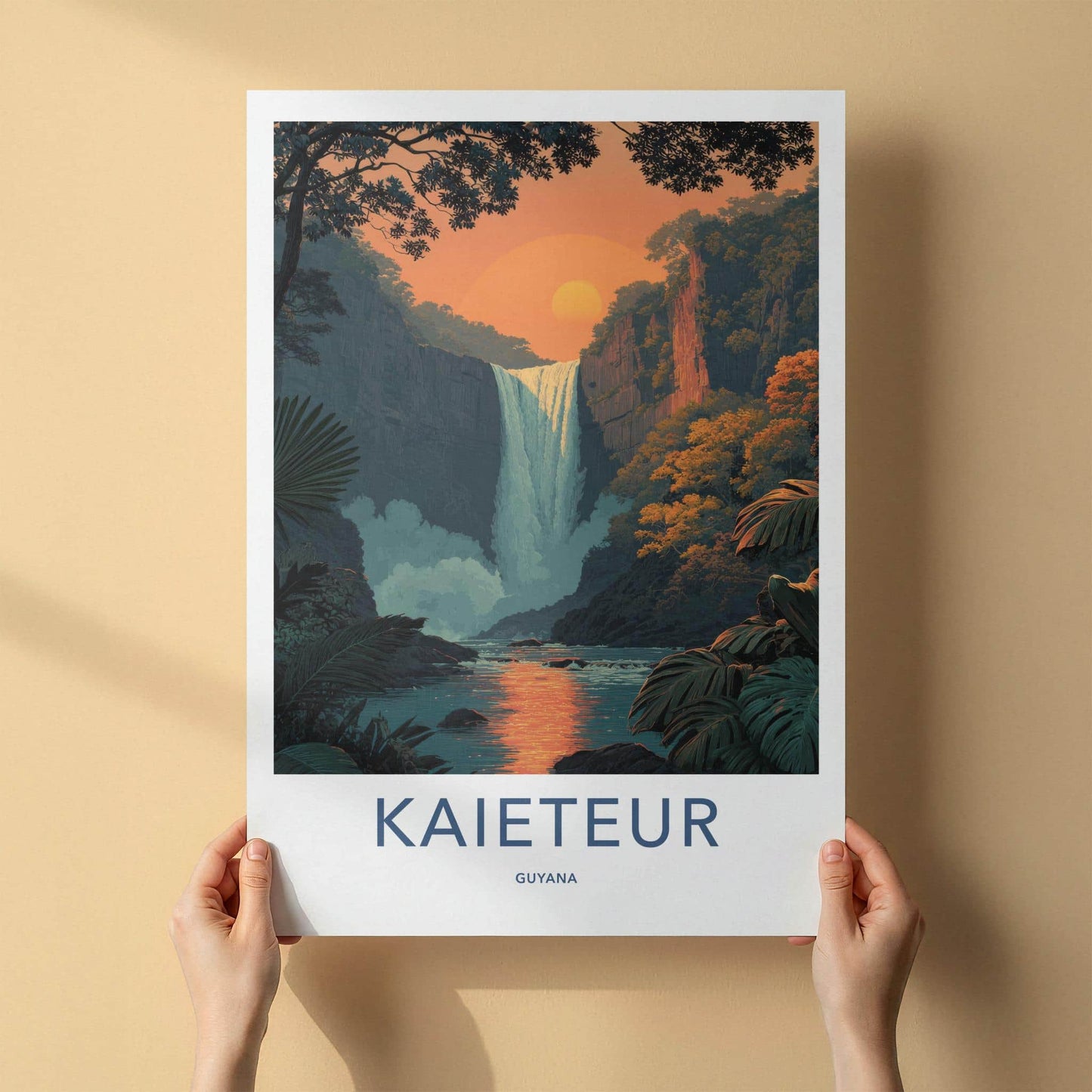 Kaieteur Poster - Guyana Travel Art - Jungle Waterfall Sunset Wall Decor