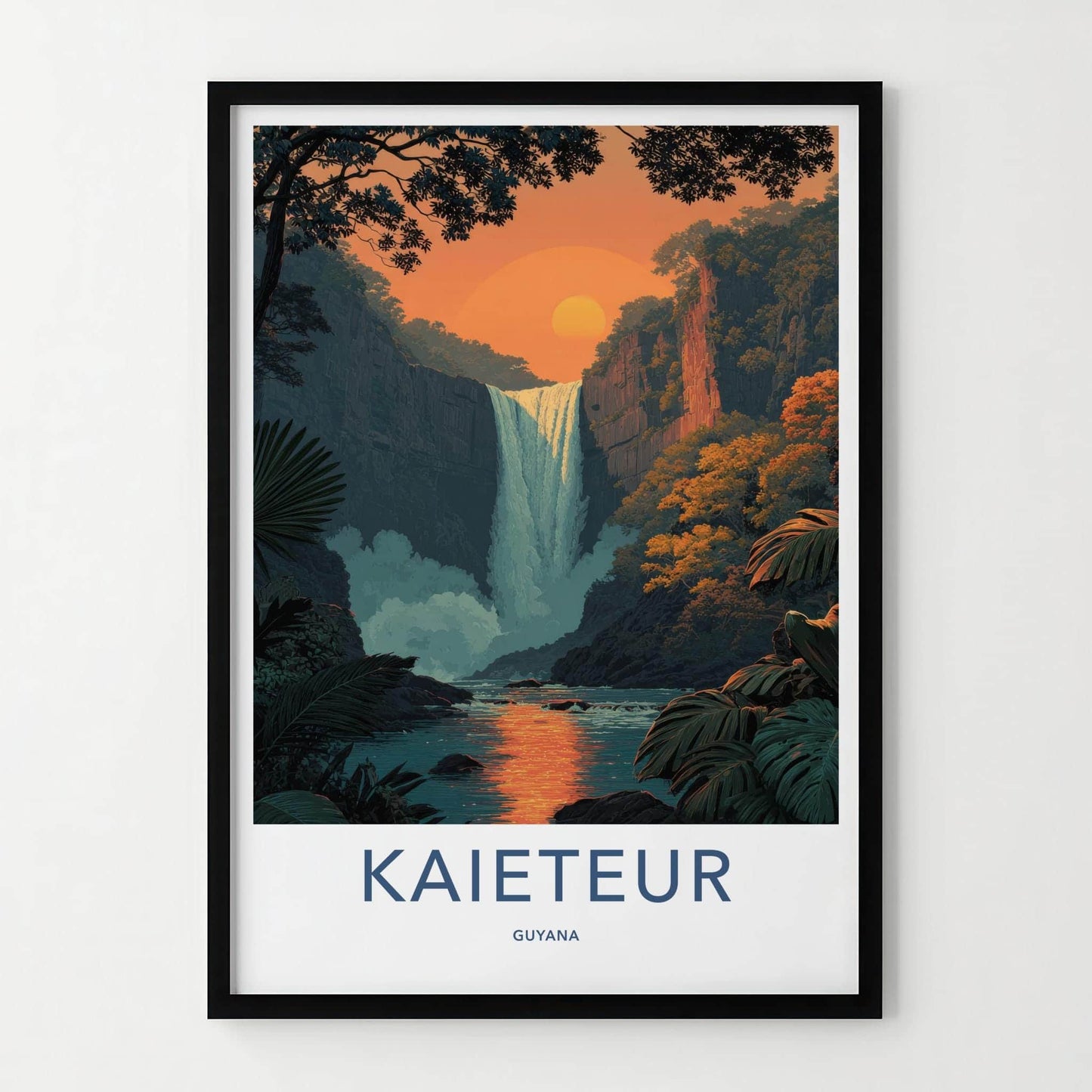 Kaieteur Poster - Guyana Travel Art - Jungle Waterfall Sunset Wall Decor