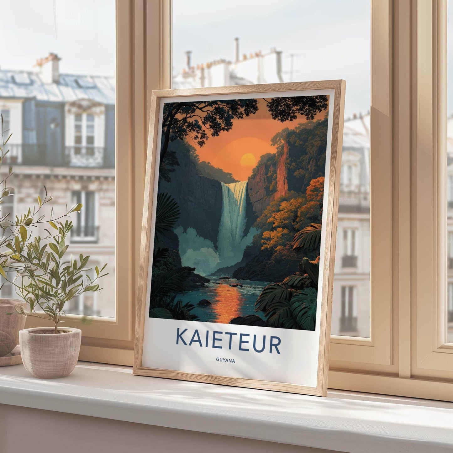 Kaieteur Poster - Guyana Travel Art - Jungle Waterfall Sunset Wall Decor