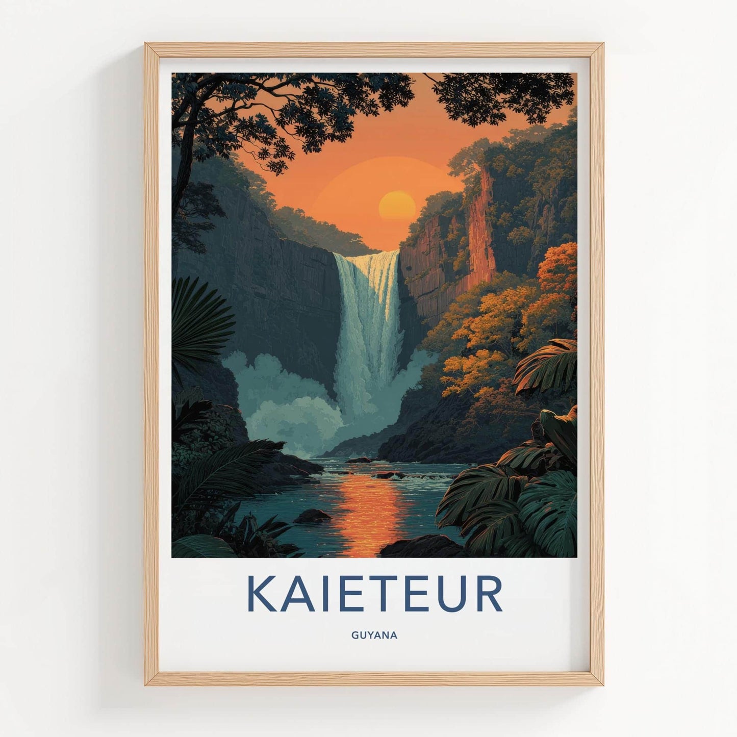 Kaieteur Poster - Guyana Travel Art - Jungle Waterfall Sunset Wall Decor