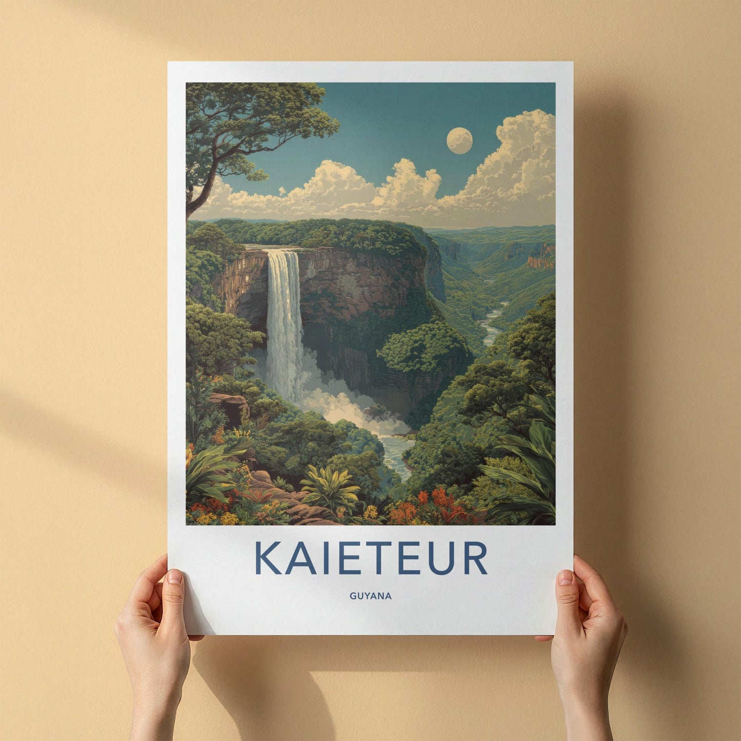 Kaieteur Poster - Guyana Wall Art - Moonlit Jungle Waterfall Home Decor