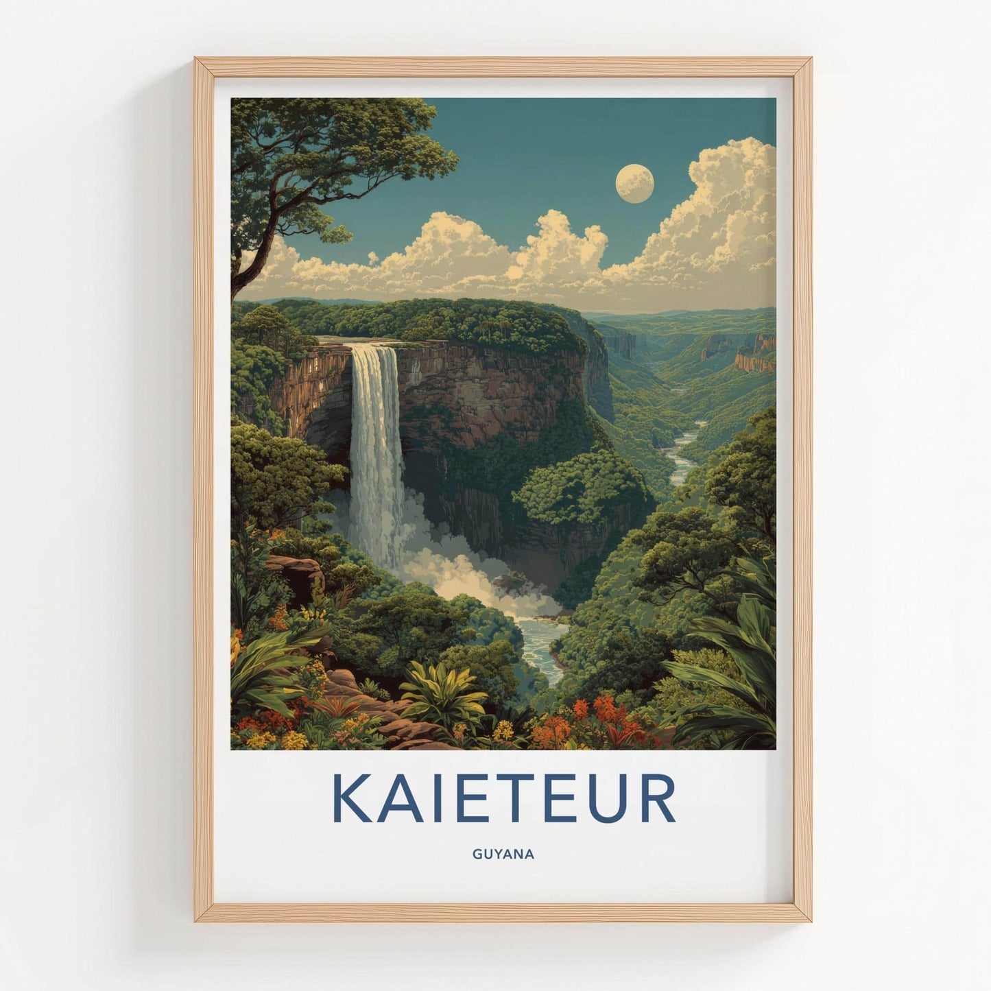 Kaieteur Poster - Guyana Wall Art - Moonlit Jungle Waterfall Home Decor