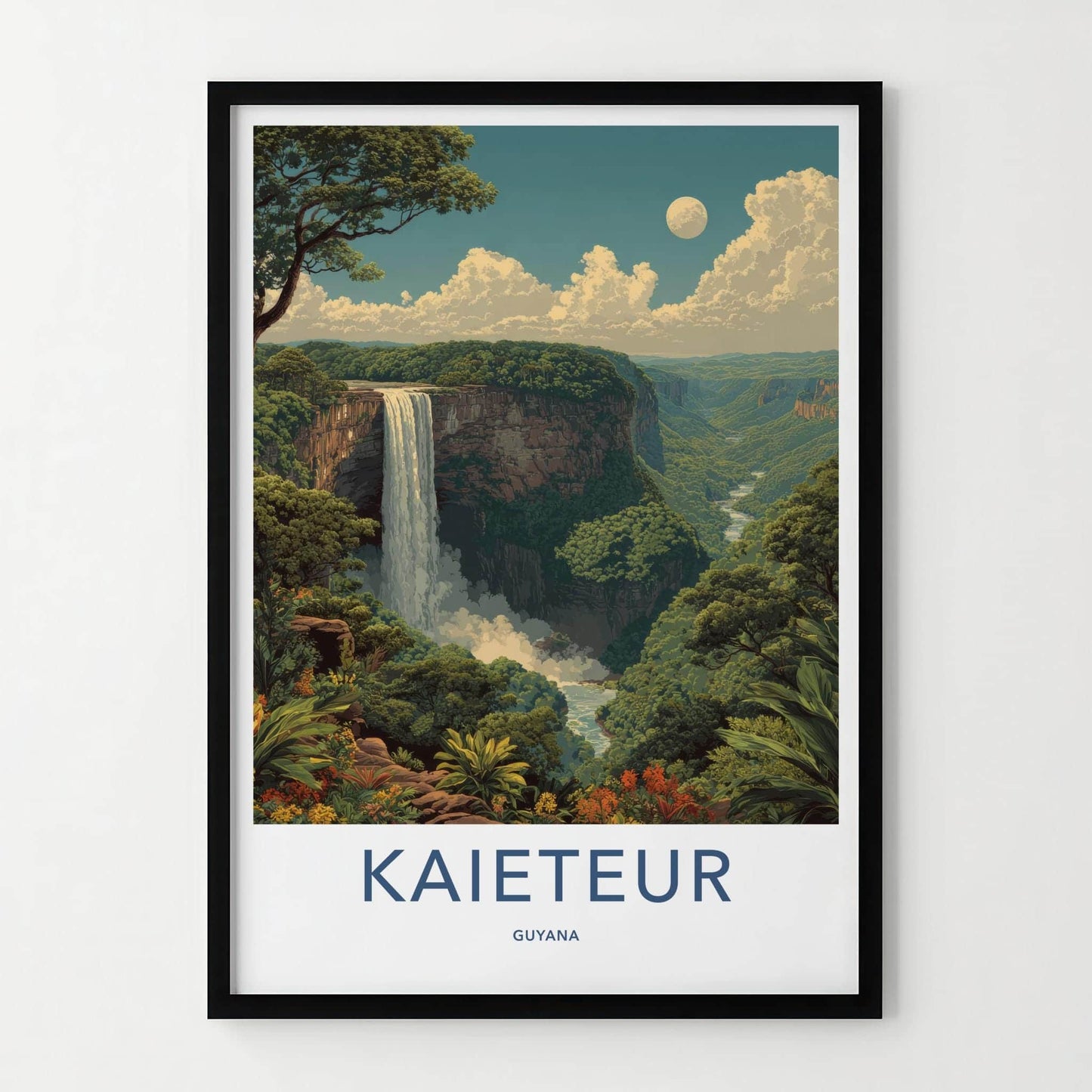 Kaieteur Poster - Guyana Wall Art - Moonlit Jungle Waterfall Home Decor