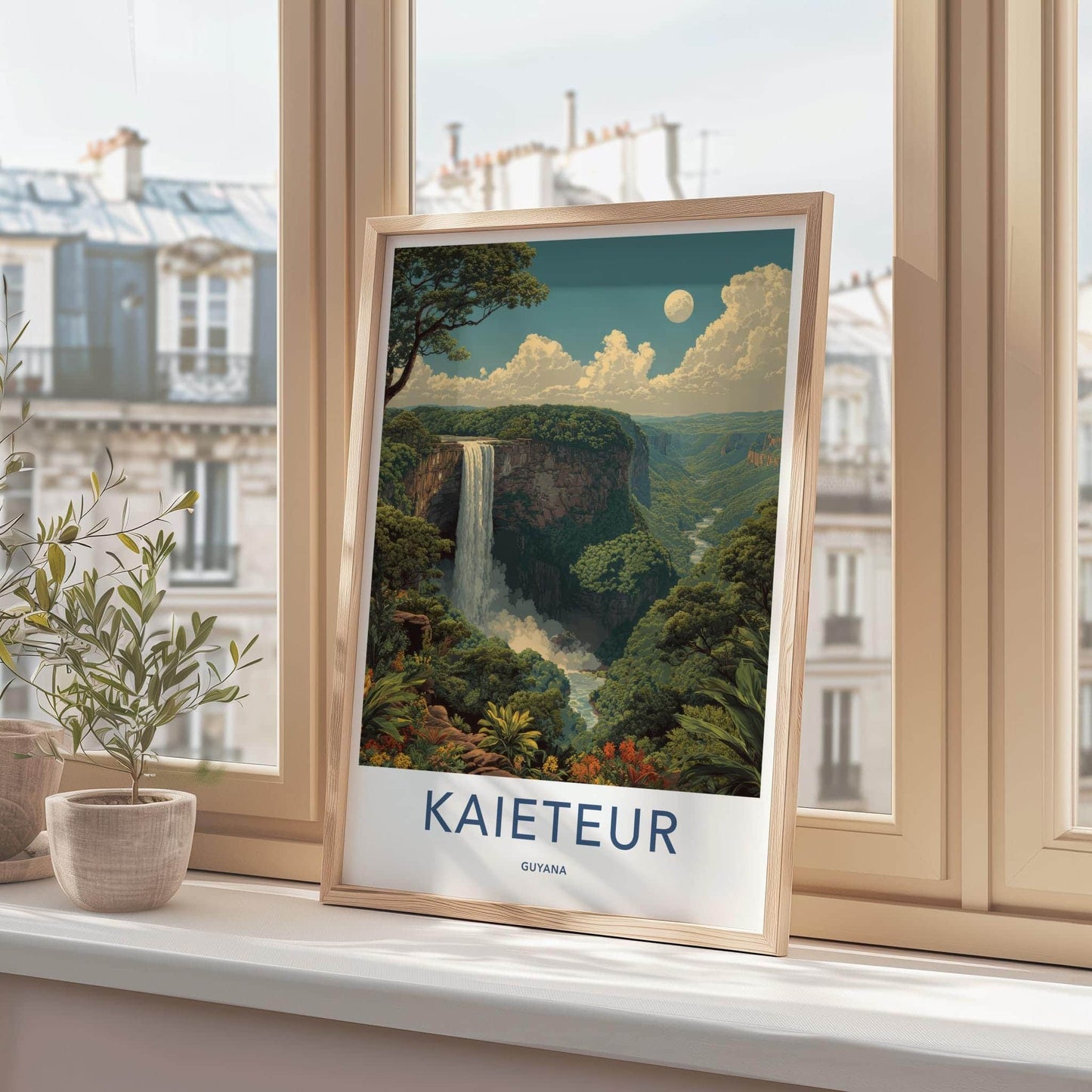 Kaieteur Poster - Guyana Wall Art - Moonlit Jungle Waterfall Home Decor