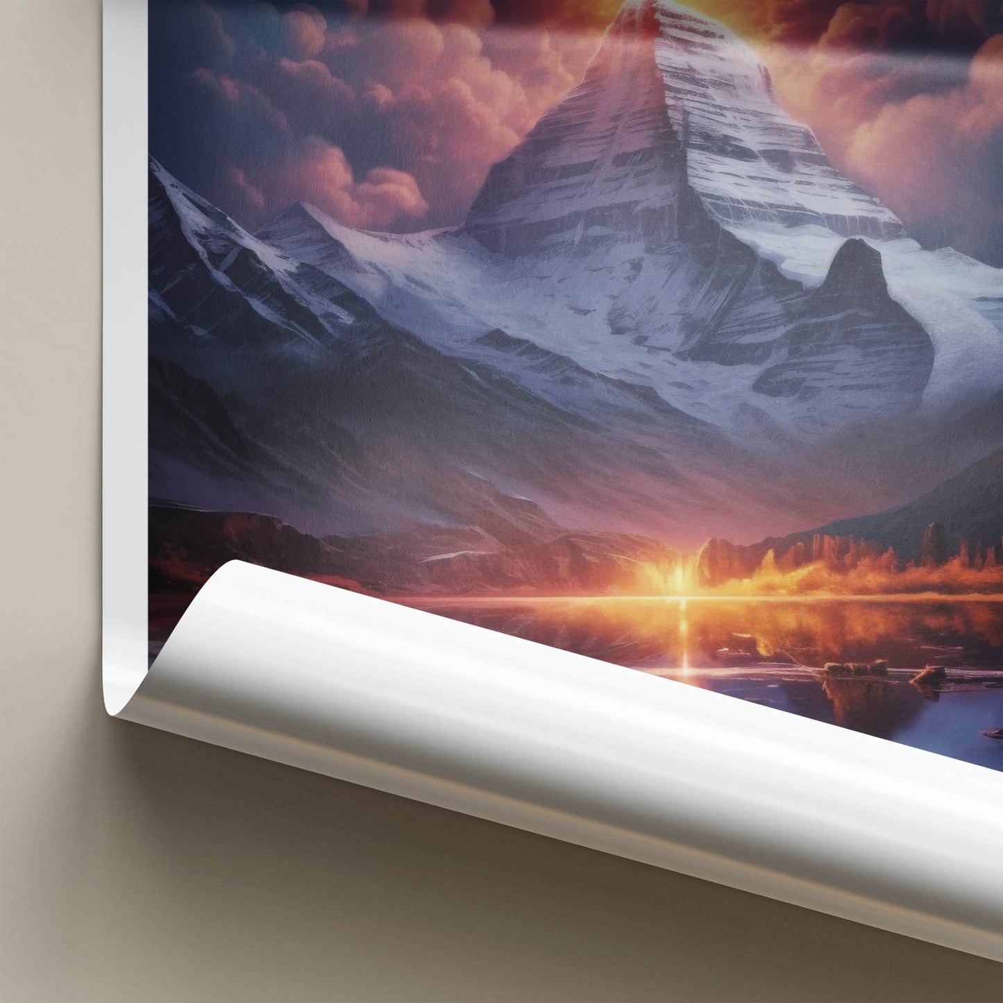 Kailash Poster - Tibet Travel Art - Fiery Mountain Reflection Home Decor
