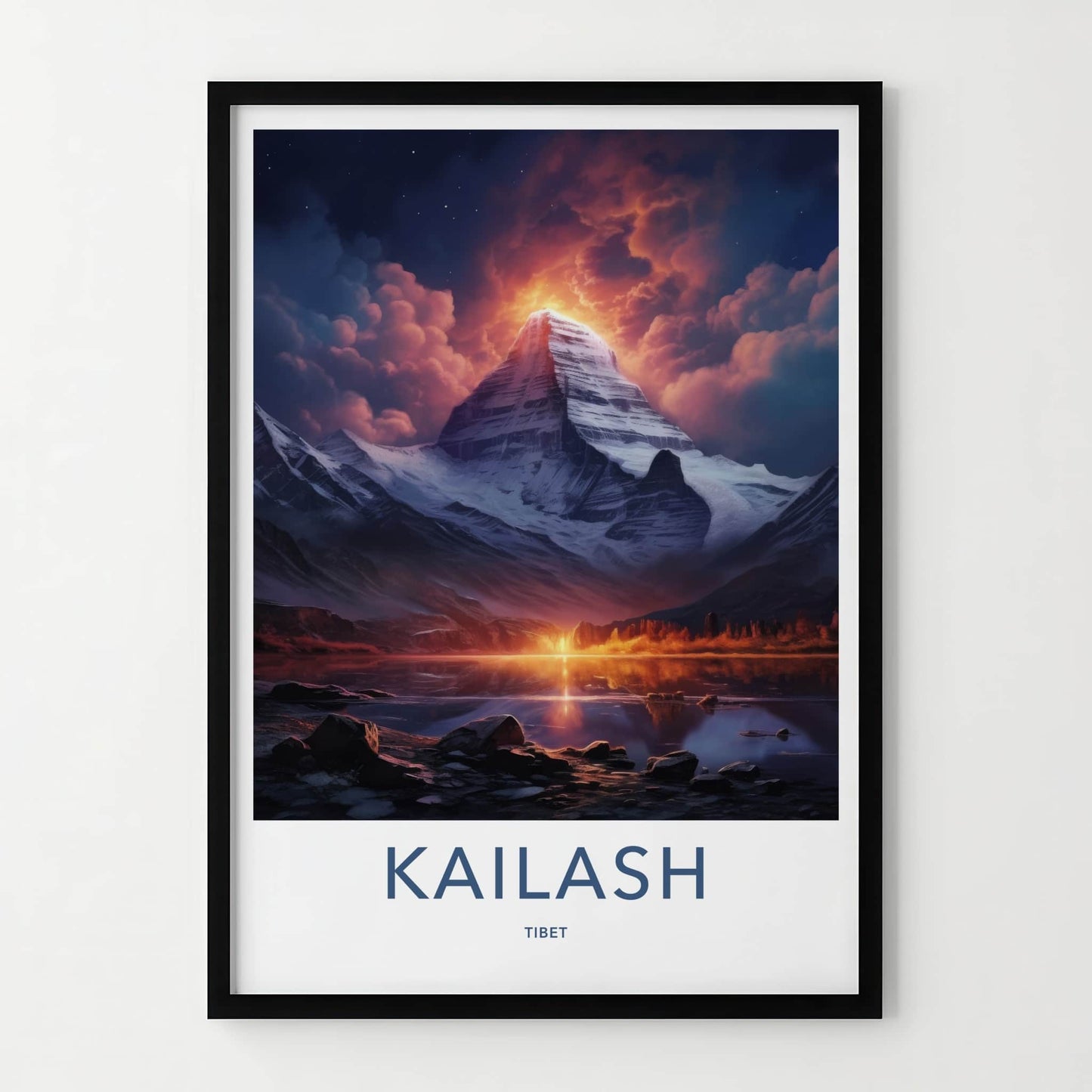 Kailash Poster - Tibet Travel Art - Fiery Mountain Reflection Home Decor