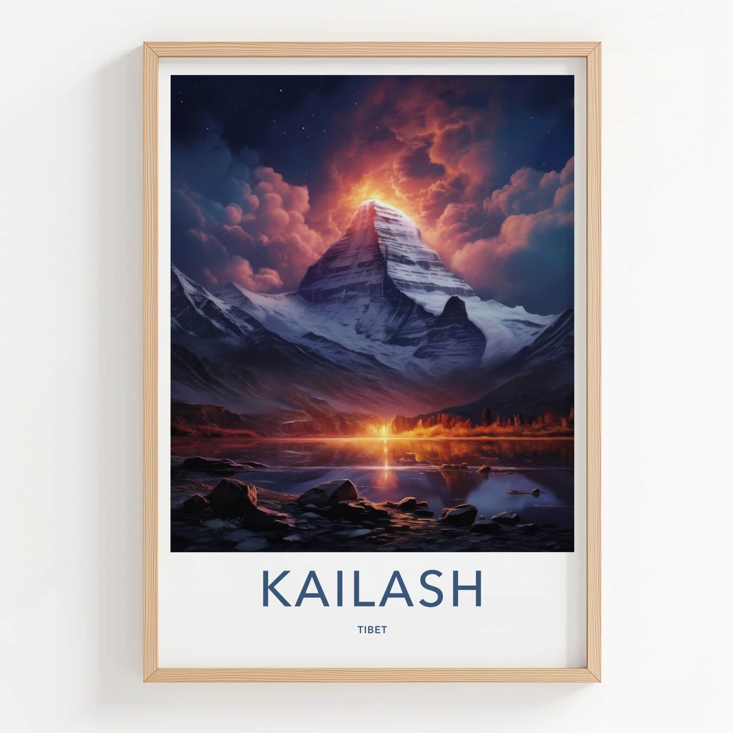 Kailash Poster - Tibet Travel Art - Fiery Mountain Reflection Home Decor