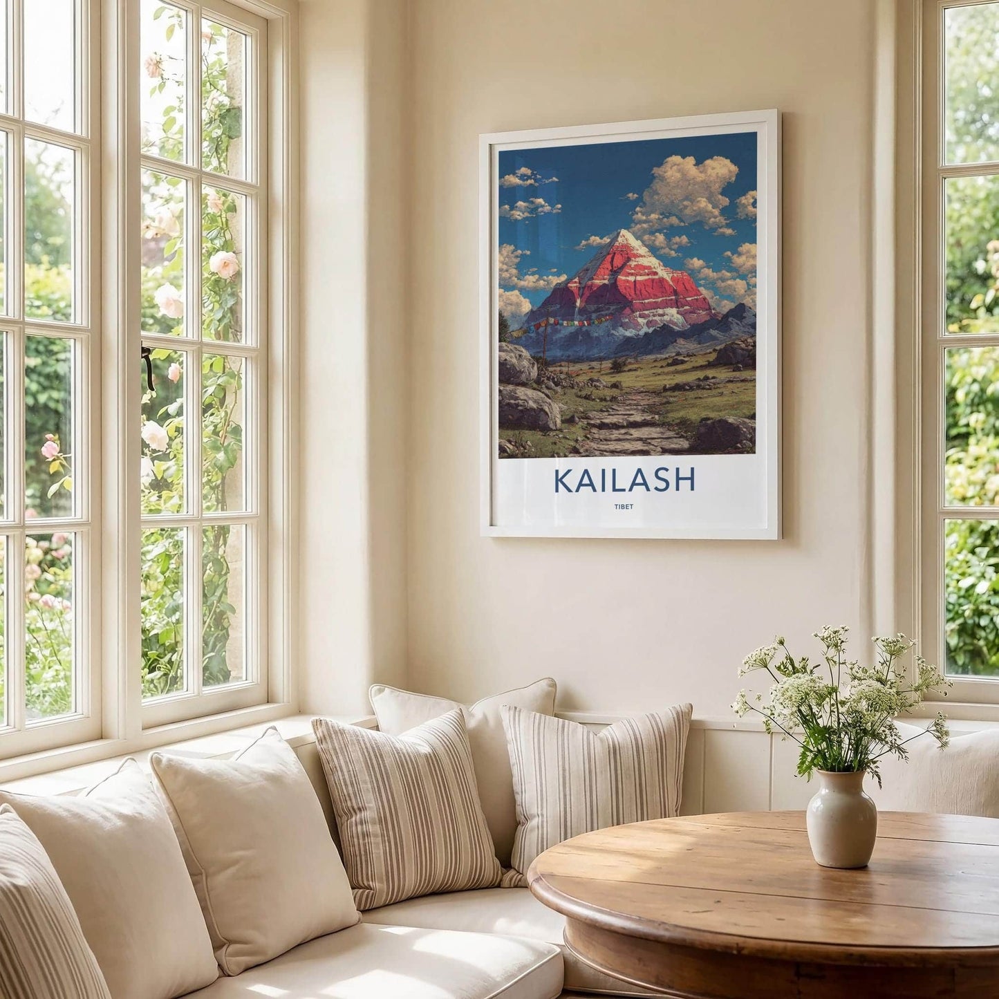 Kailash Poster - Tibet Travel Art - Red Mountain Prayerflags Home Decor
