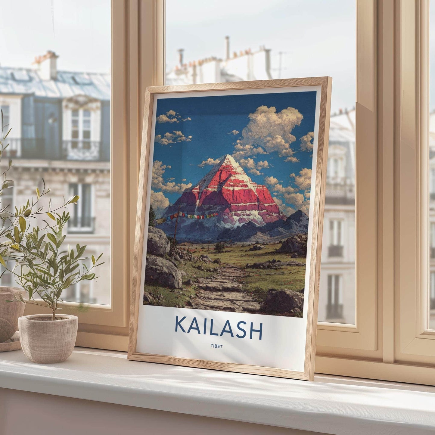 Kailash Poster - Tibet Travel Art - Red Mountain Prayerflags Home Decor