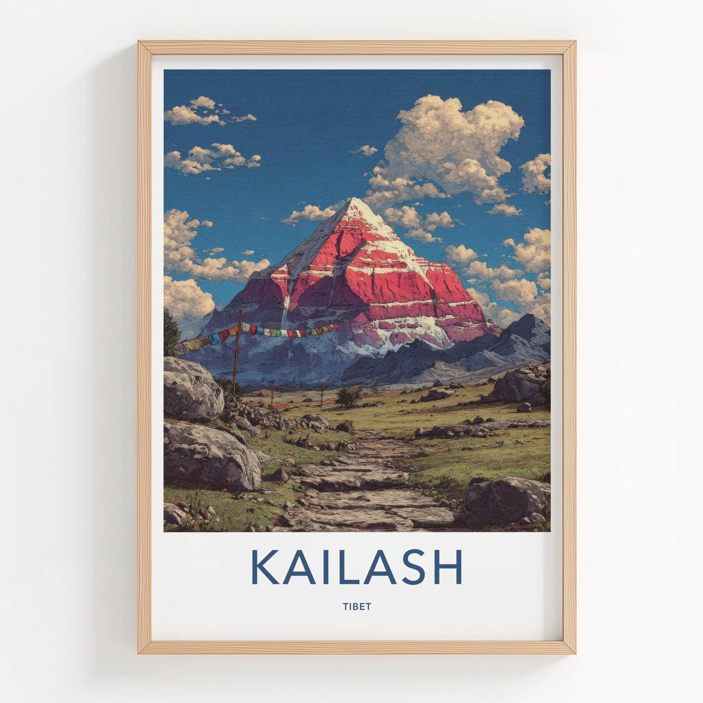 Kailash Poster - Tibet Travel Art - Red Mountain Prayerflags Home Decor