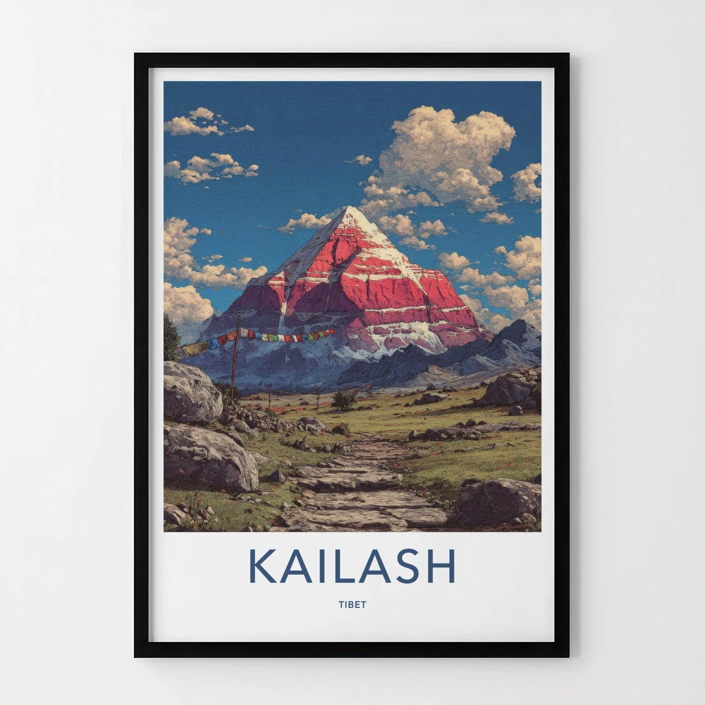 Kailash Poster - Tibet Travel Art - Red Mountain Prayerflags Home Decor