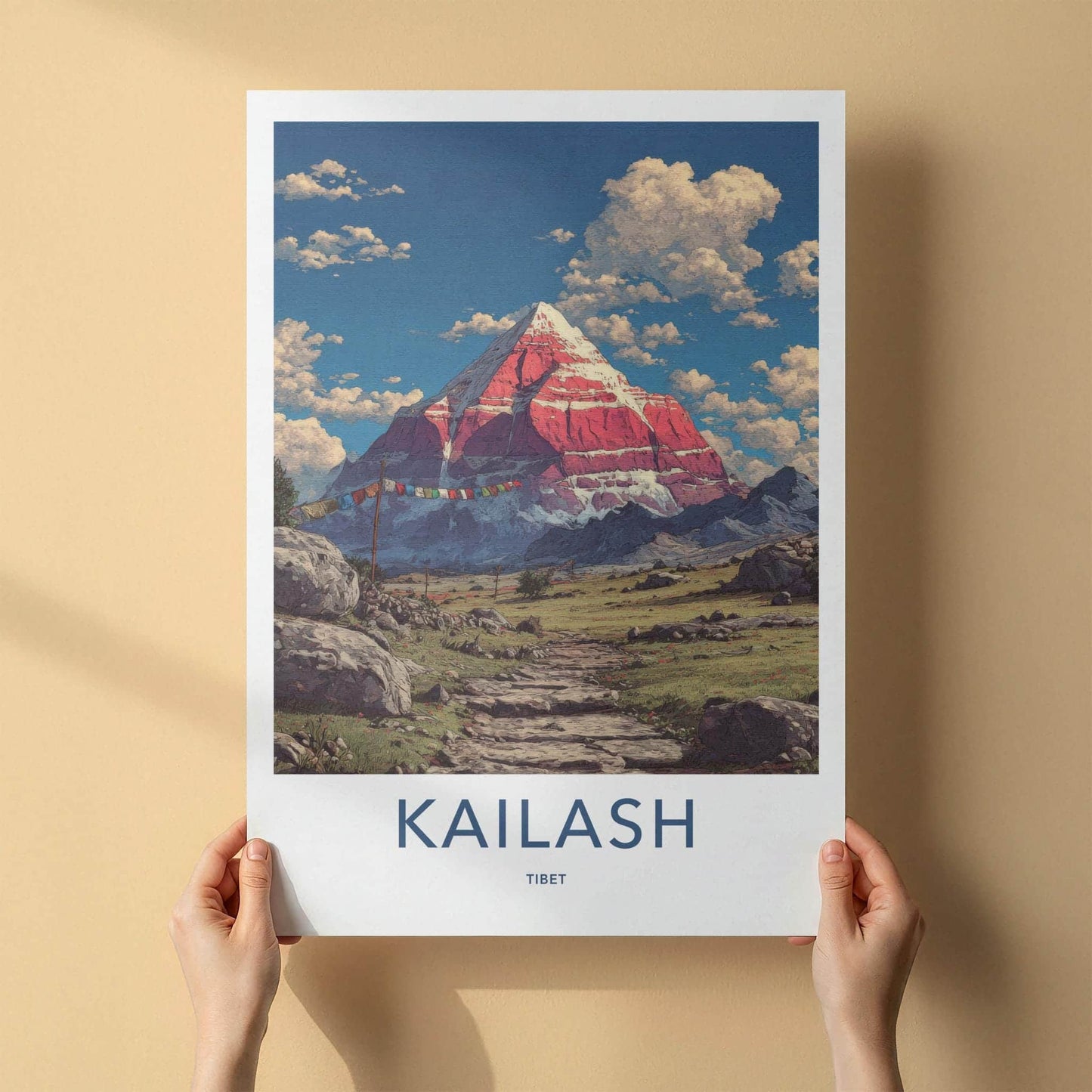 Kailash Poster - Tibet Travel Art - Red Mountain Prayerflags Home Decor