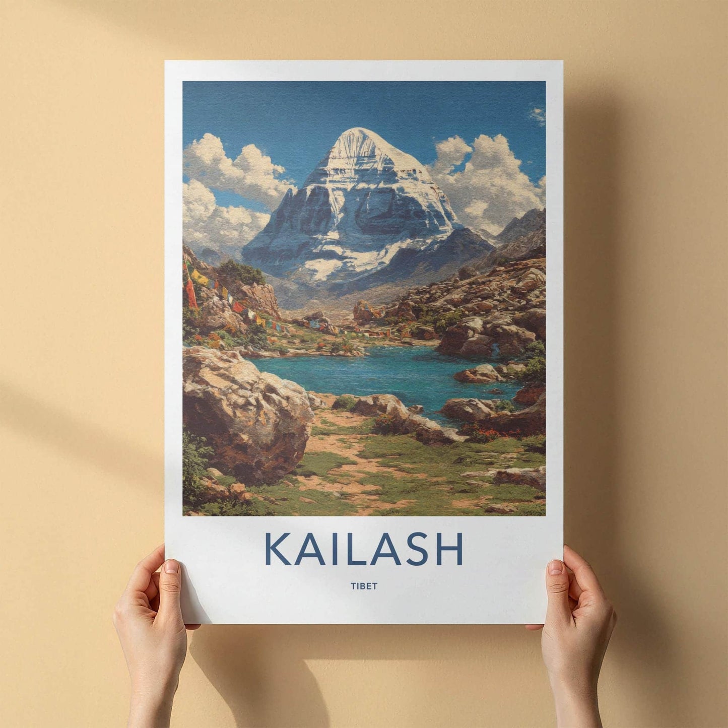 Kailash Poster - Tibet Travel Art - Sacred Peak Prayer Home Decor