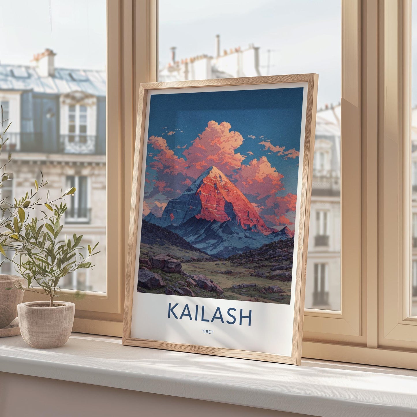 Kailash Poster - Tibet Travel Art - Sunset Mountain Glow Home Decor