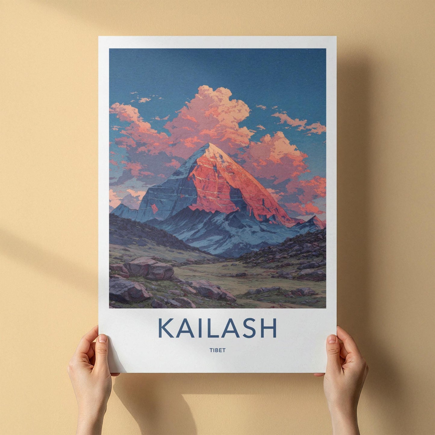 Kailash Poster - Tibet Travel Art - Sunset Mountain Glow Home Decor