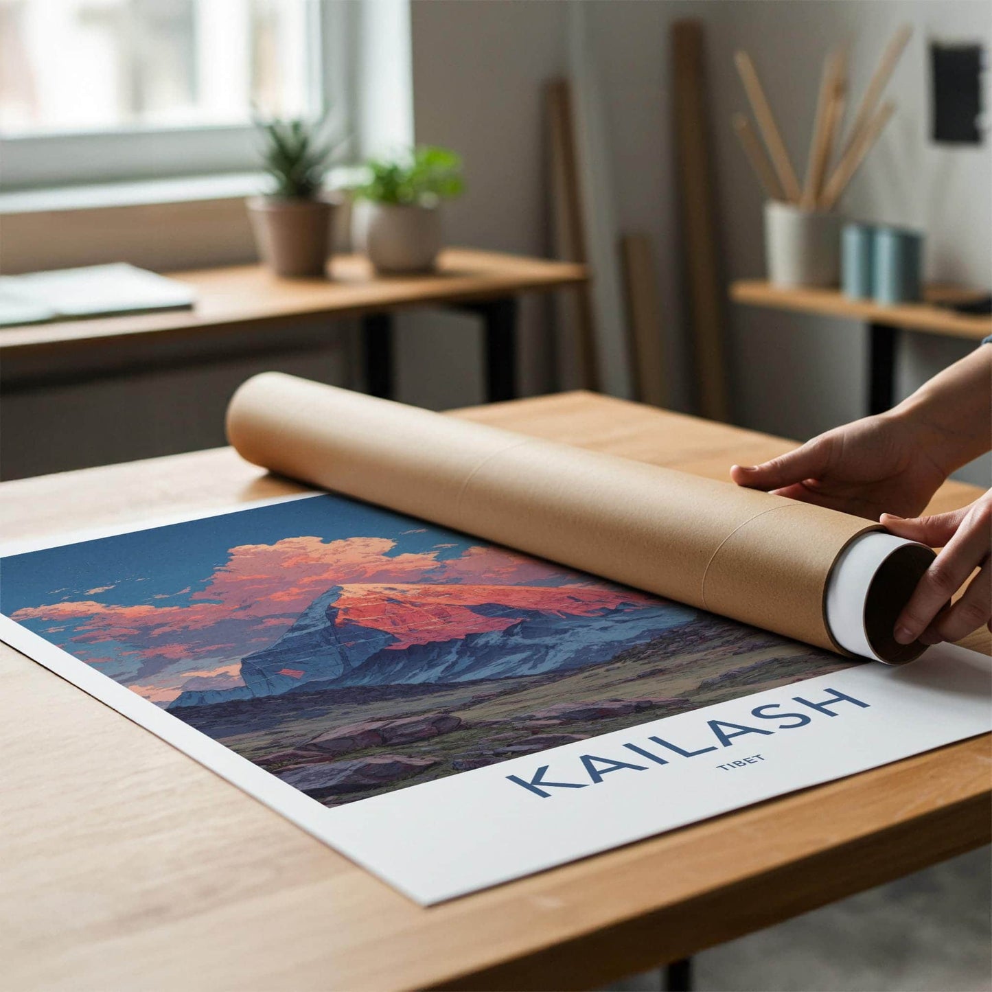 Kailash Poster - Tibet Travel Art - Sunset Mountain Glow Home Decor