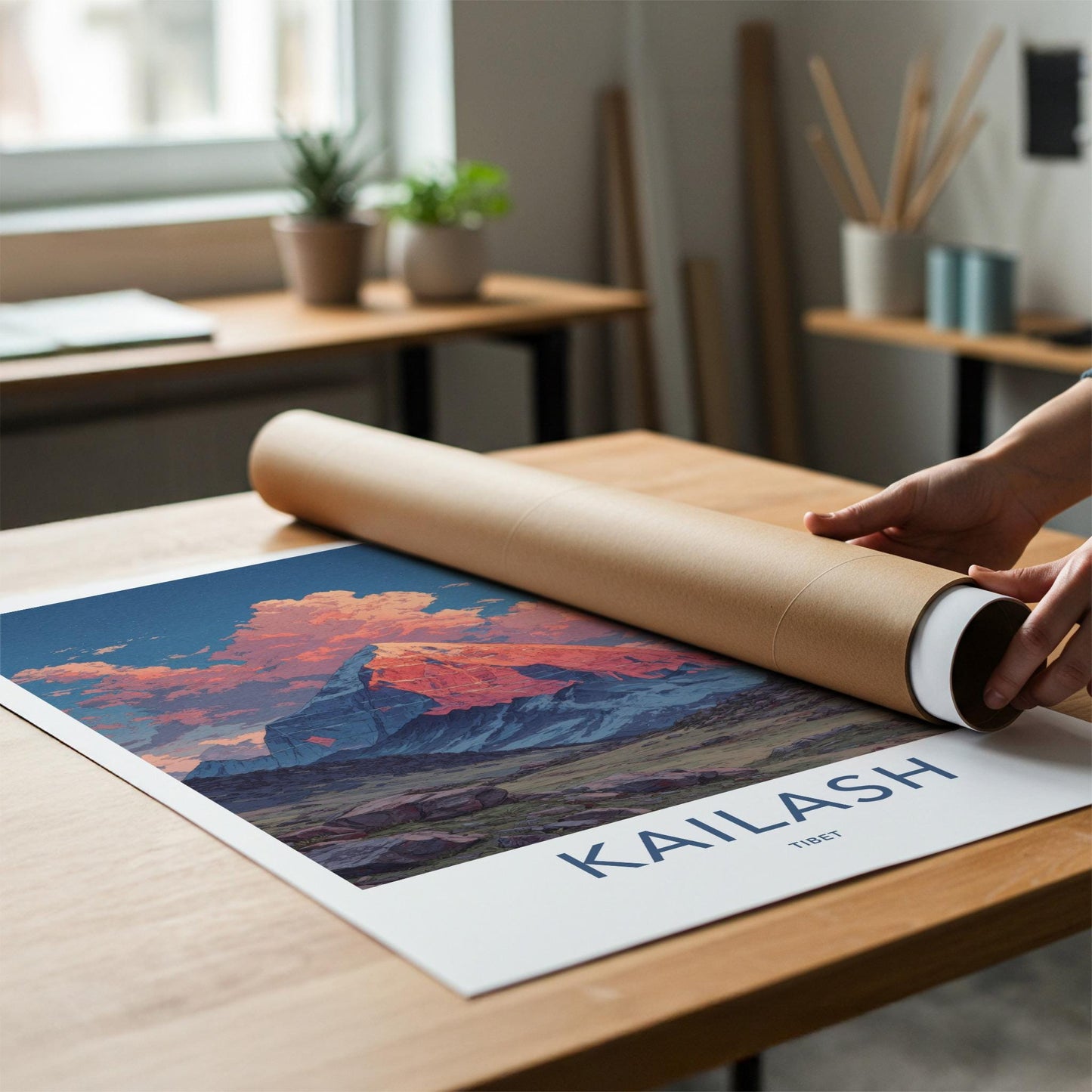 Kailash Poster - Tibet Travel Art - Sunset Mountain Glow Home Decor