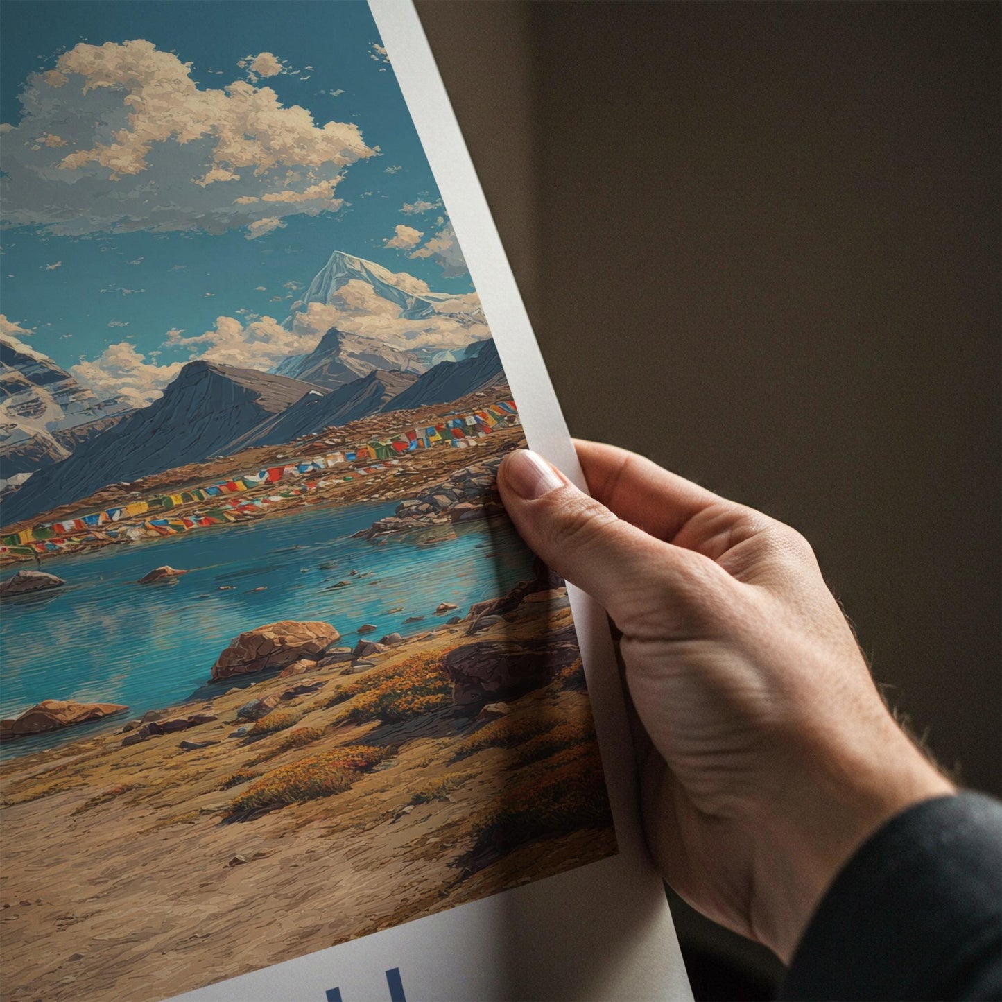 Kailash Poster - Tibet Wall Art - Snowy Mountain Prayer Flags Home Decor