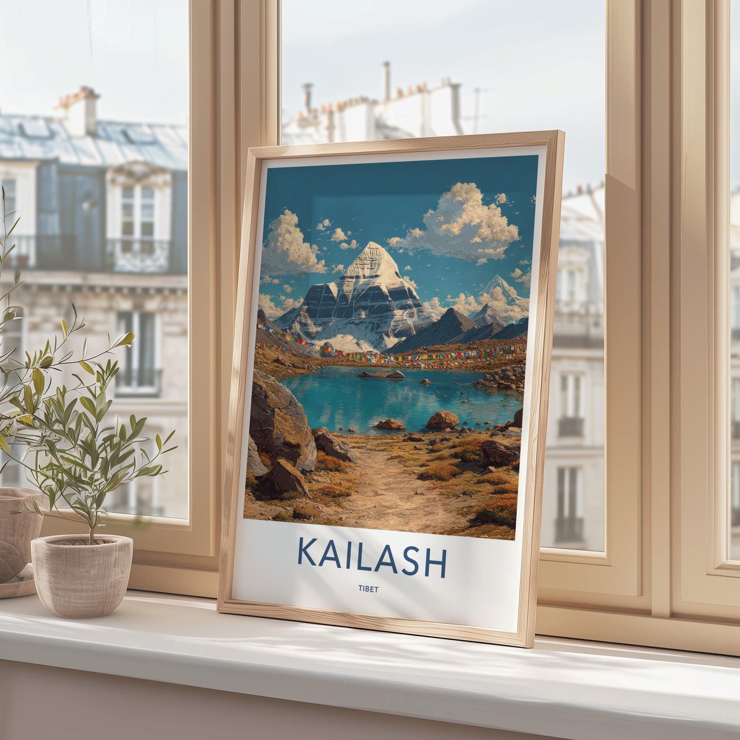 Kailash Poster - Tibet Wall Art - Snowy Mountain Prayer Flags Home Decor