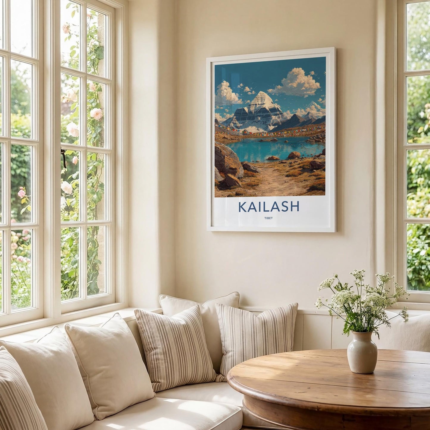 Kailash Poster - Tibet Wall Art - Snowy Mountain Prayer Flags Home Decor