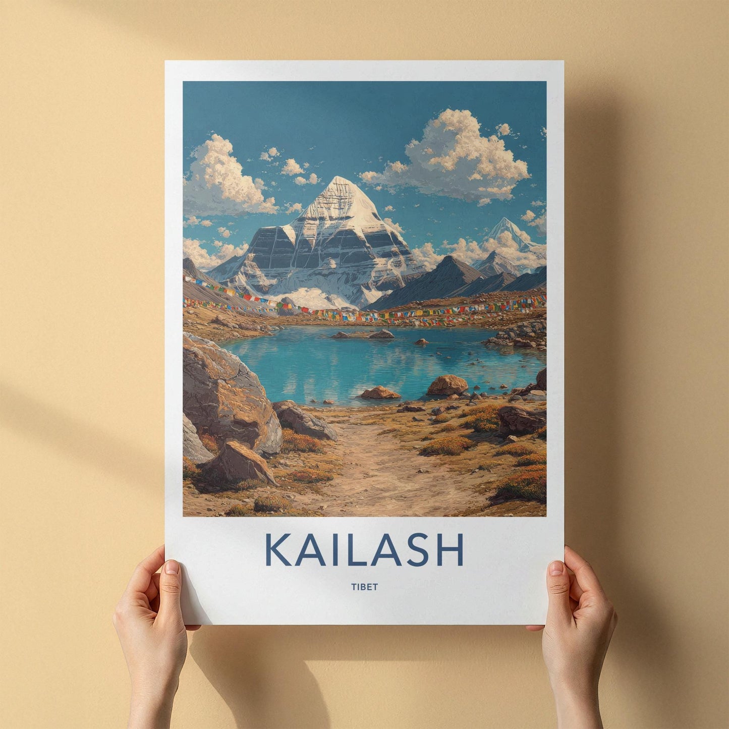 Kailash Poster - Tibet Wall Art - Snowy Mountain Prayer Flags Home Decor