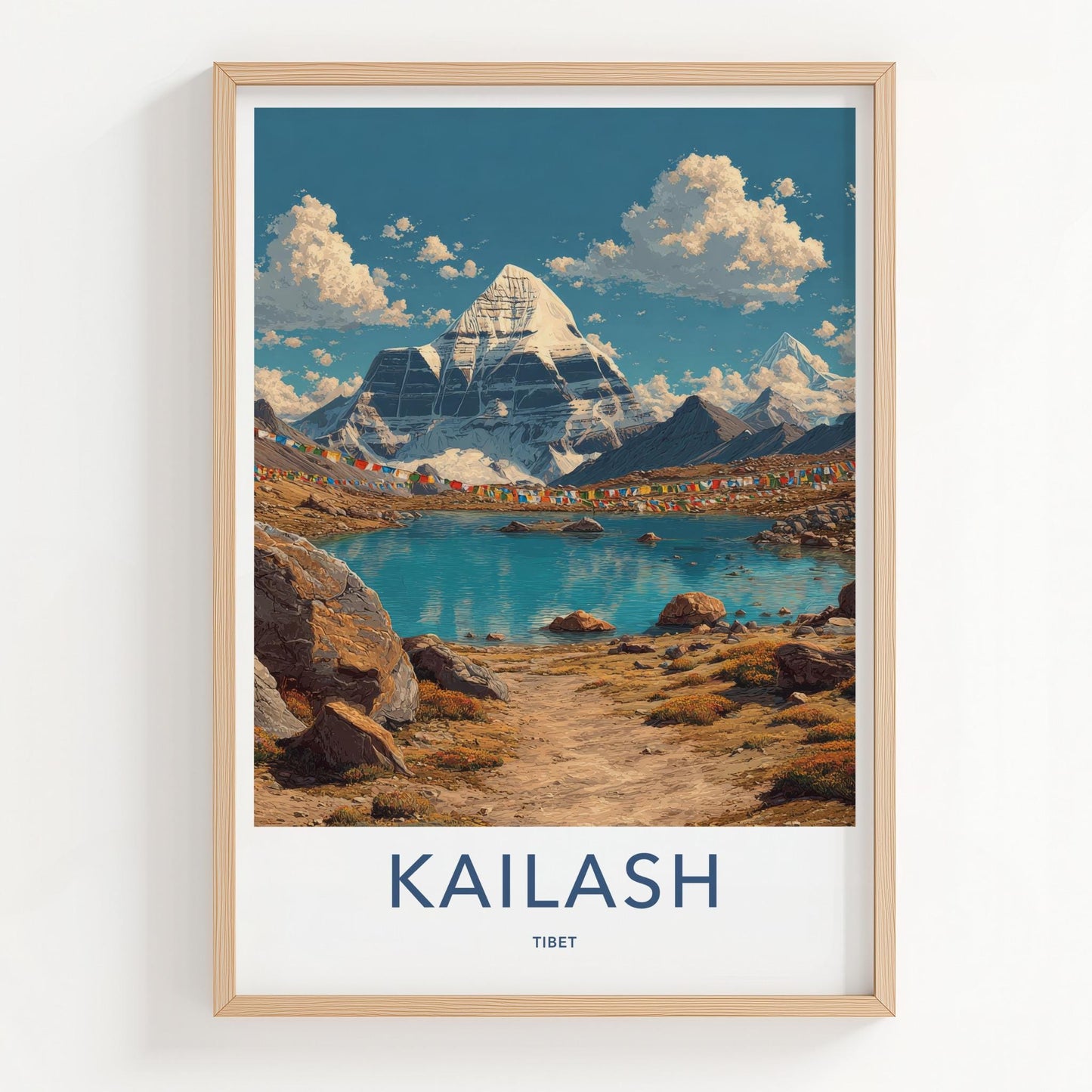 Kailash Poster - Tibet Wall Art - Snowy Mountain Prayer Flags Home Decor