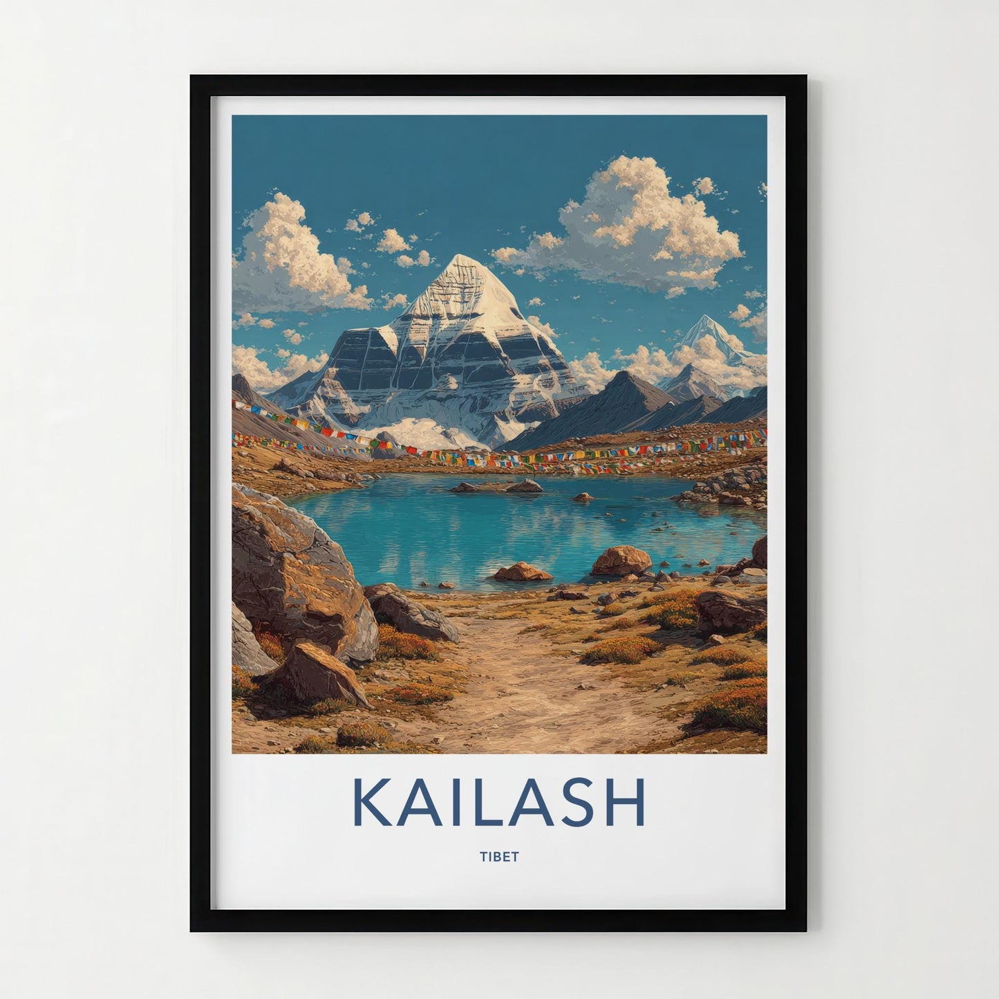 Kailash Poster - Tibet Wall Art - Snowy Mountain Prayer Flags Home Decor