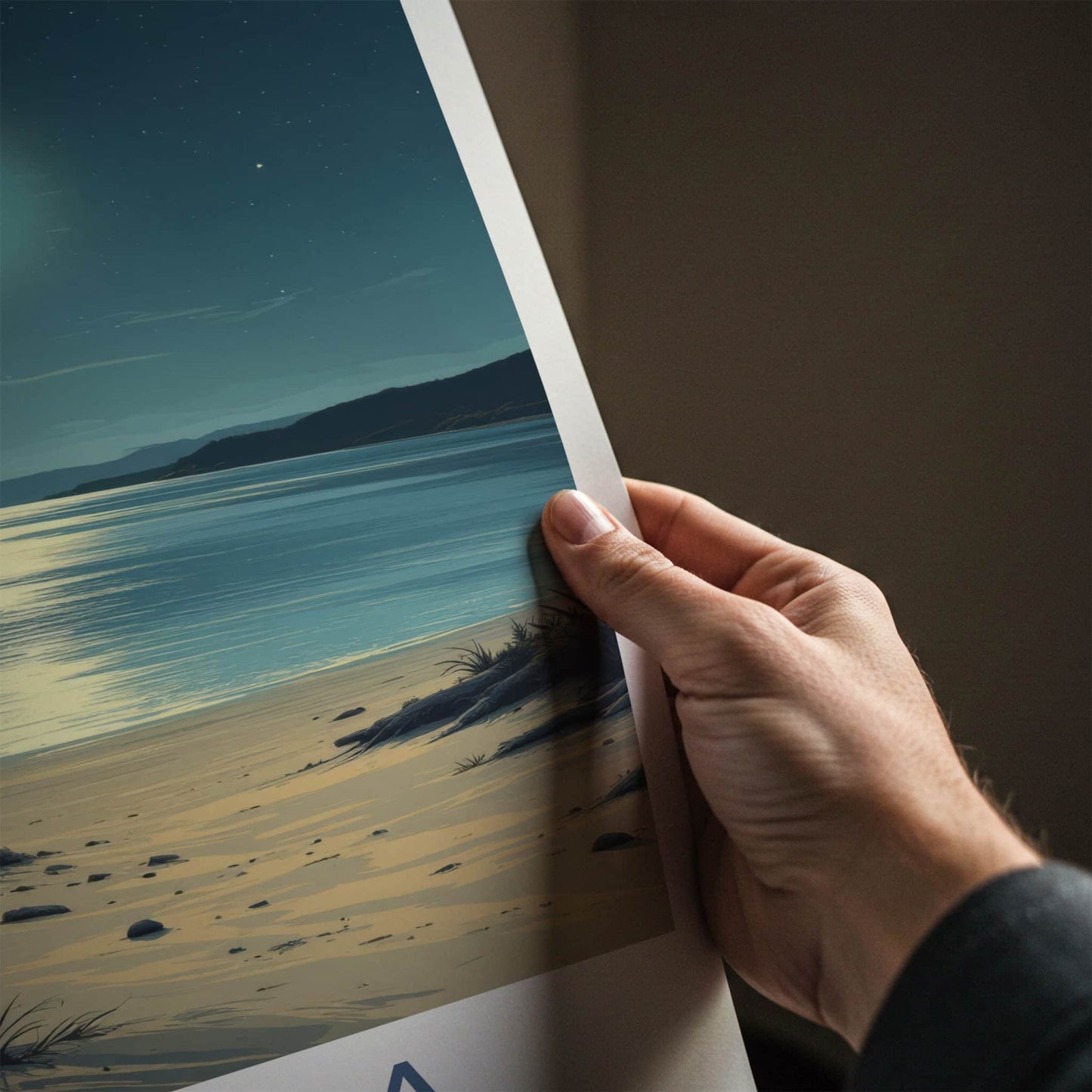 Kaipara Poster - New Zealand Travel Art - Moonlight Ocean Beach Wall Decor
