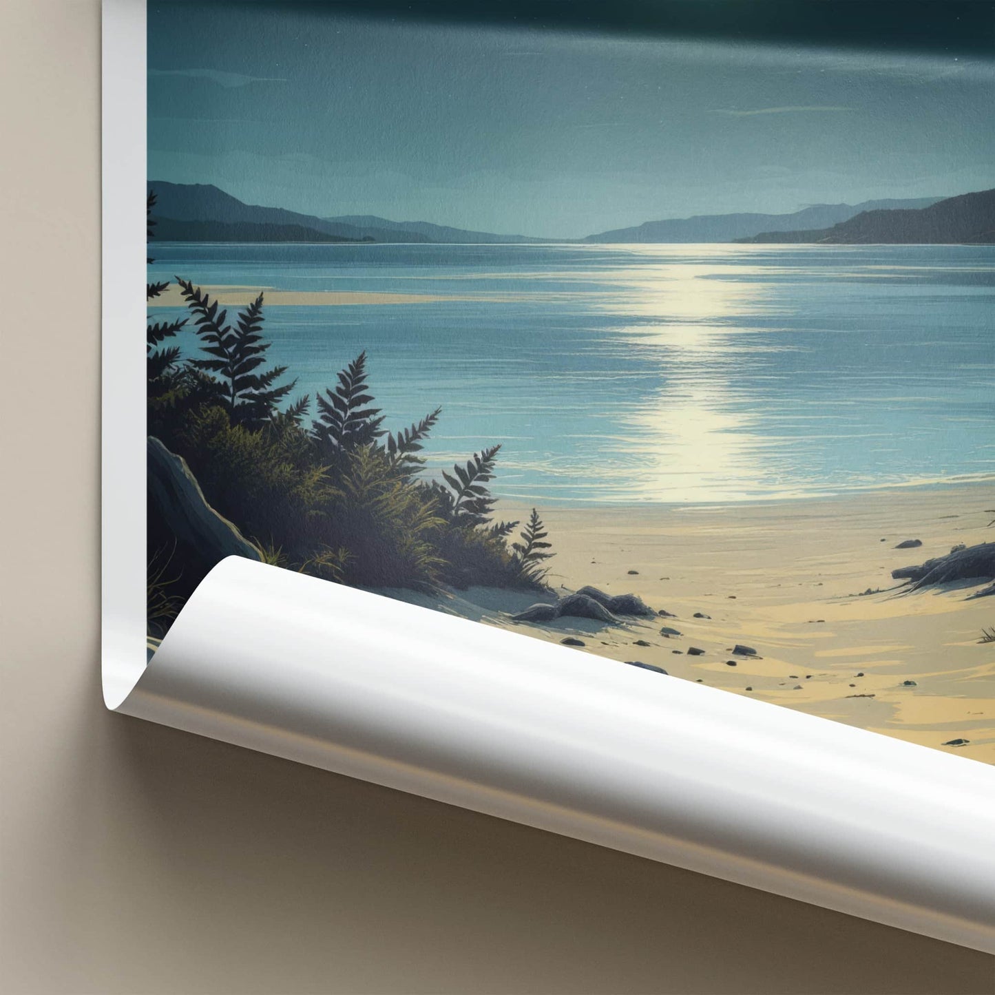 Kaipara Poster - New Zealand Travel Art - Moonlight Ocean Beach Wall Decor