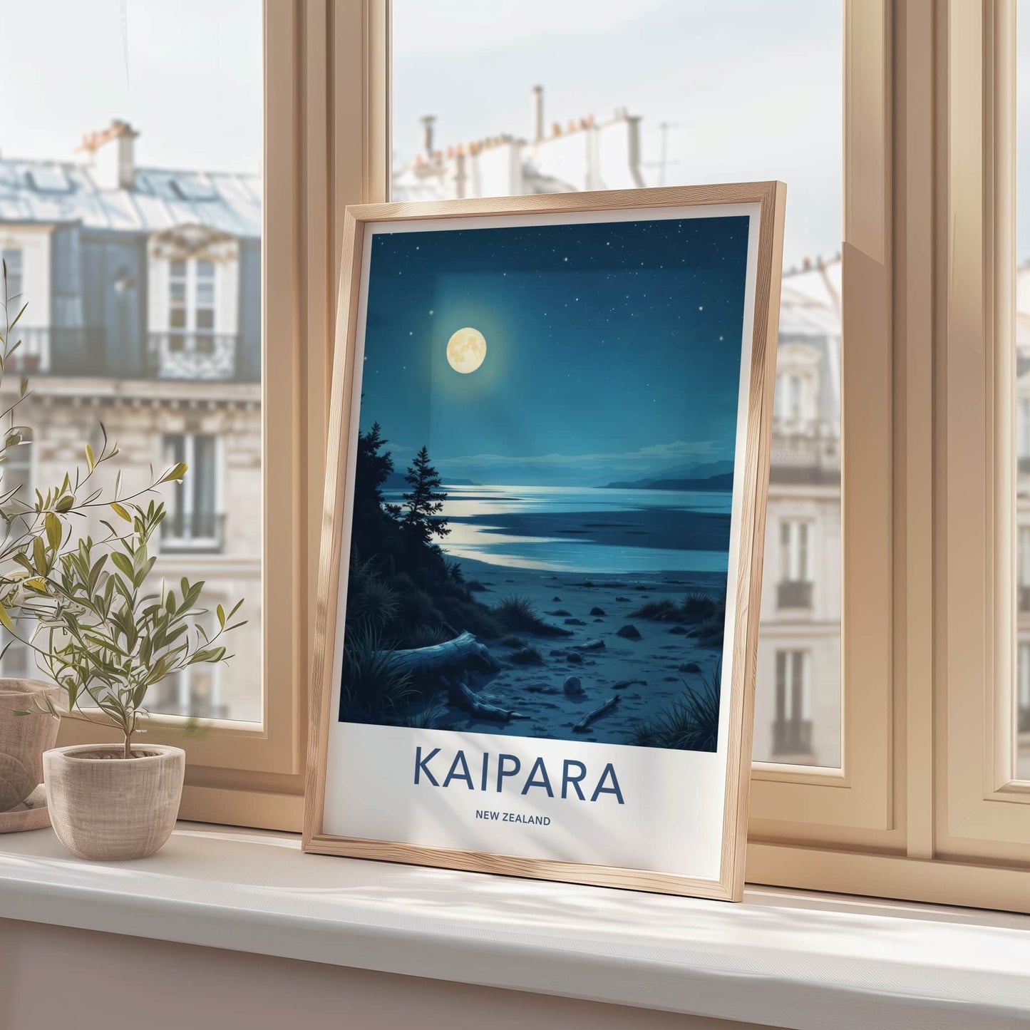 Kaipara Poster - New Zealand Travel Art - Moonlit Night Beach Wall Decor