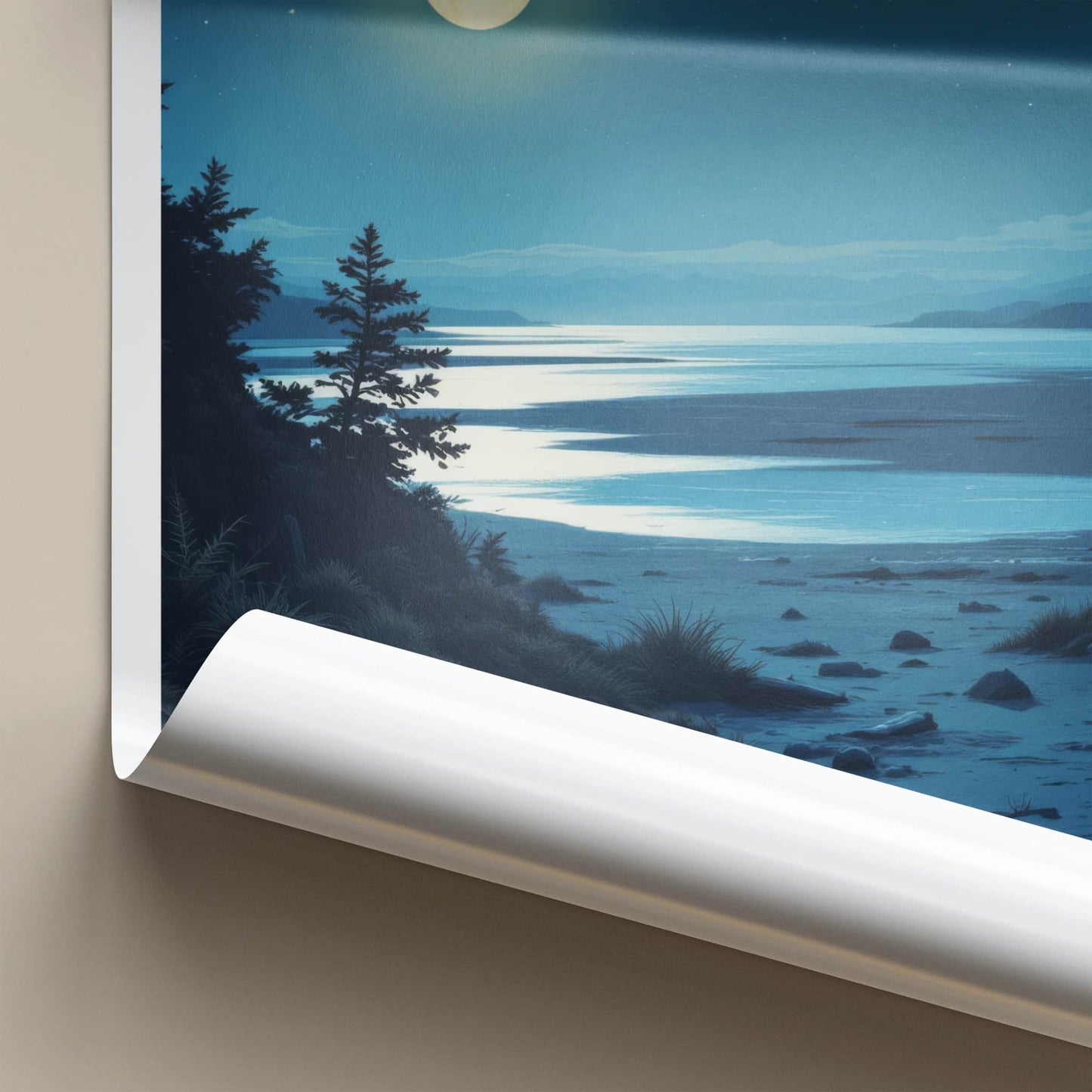 Kaipara Poster - New Zealand Travel Art - Moonlit Night Beach Wall Decor