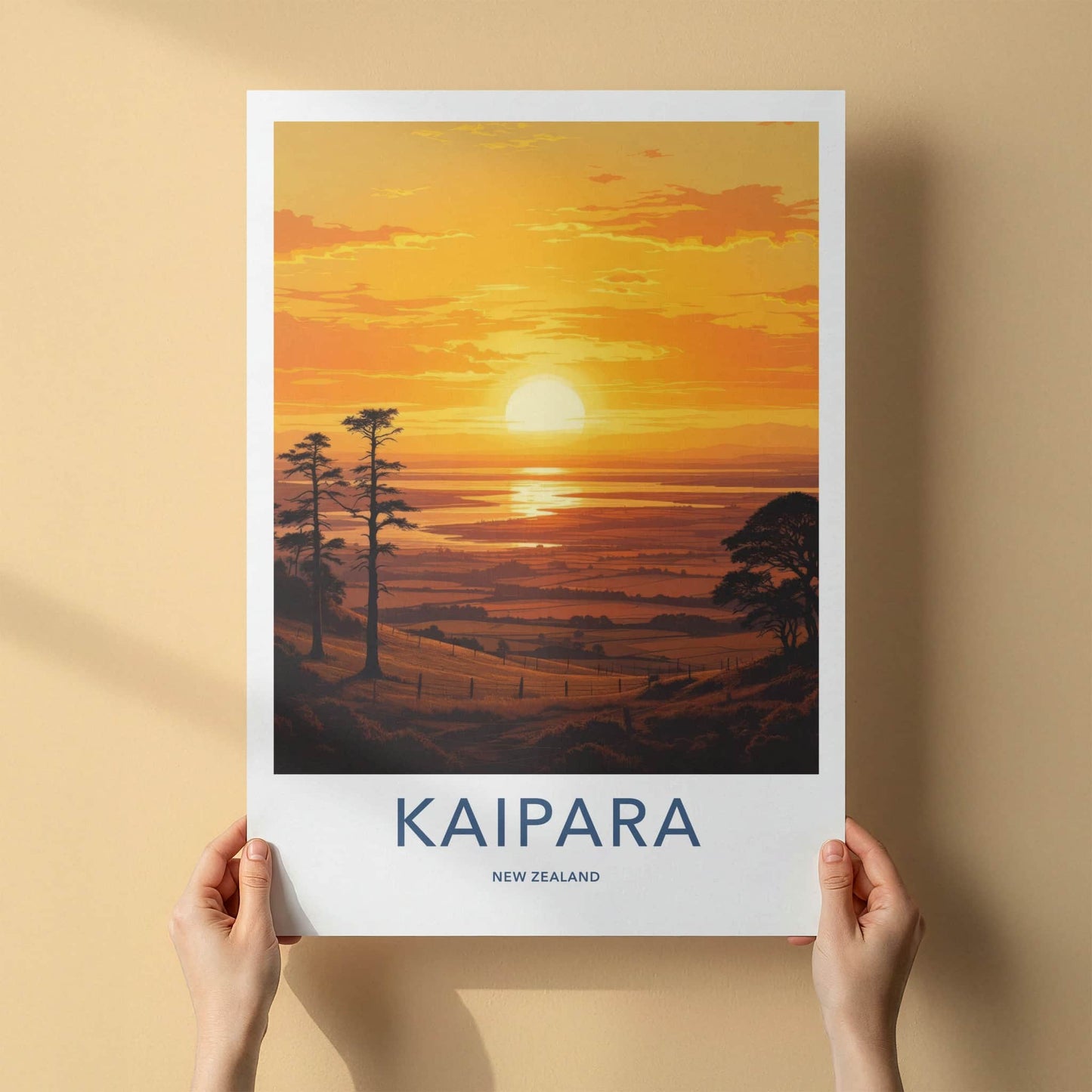 Kaipara Poster - New Zealand Travel Print - Fiery Sunset Estuary Home Decor