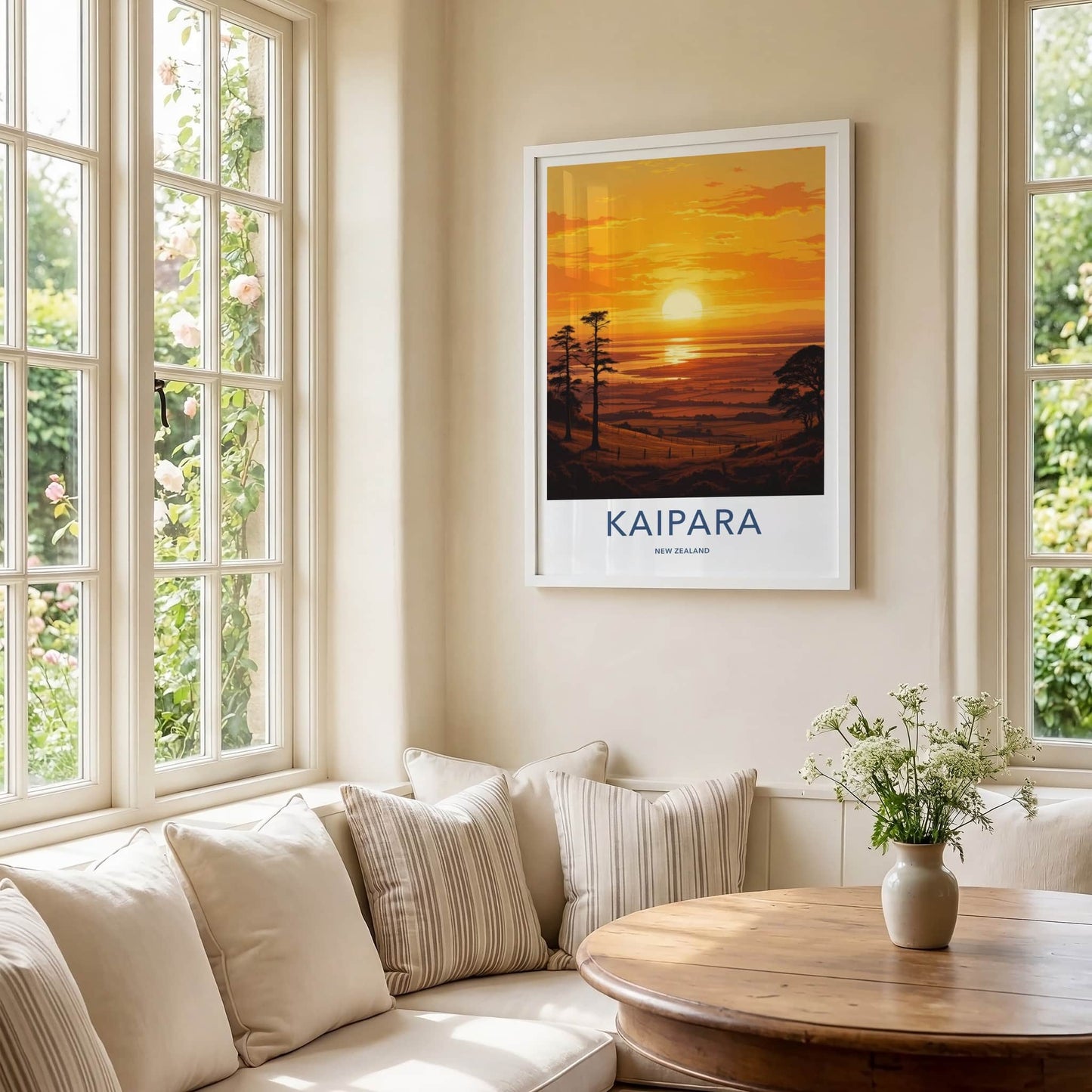 Kaipara Poster - New Zealand Travel Print - Fiery Sunset Estuary Home Decor