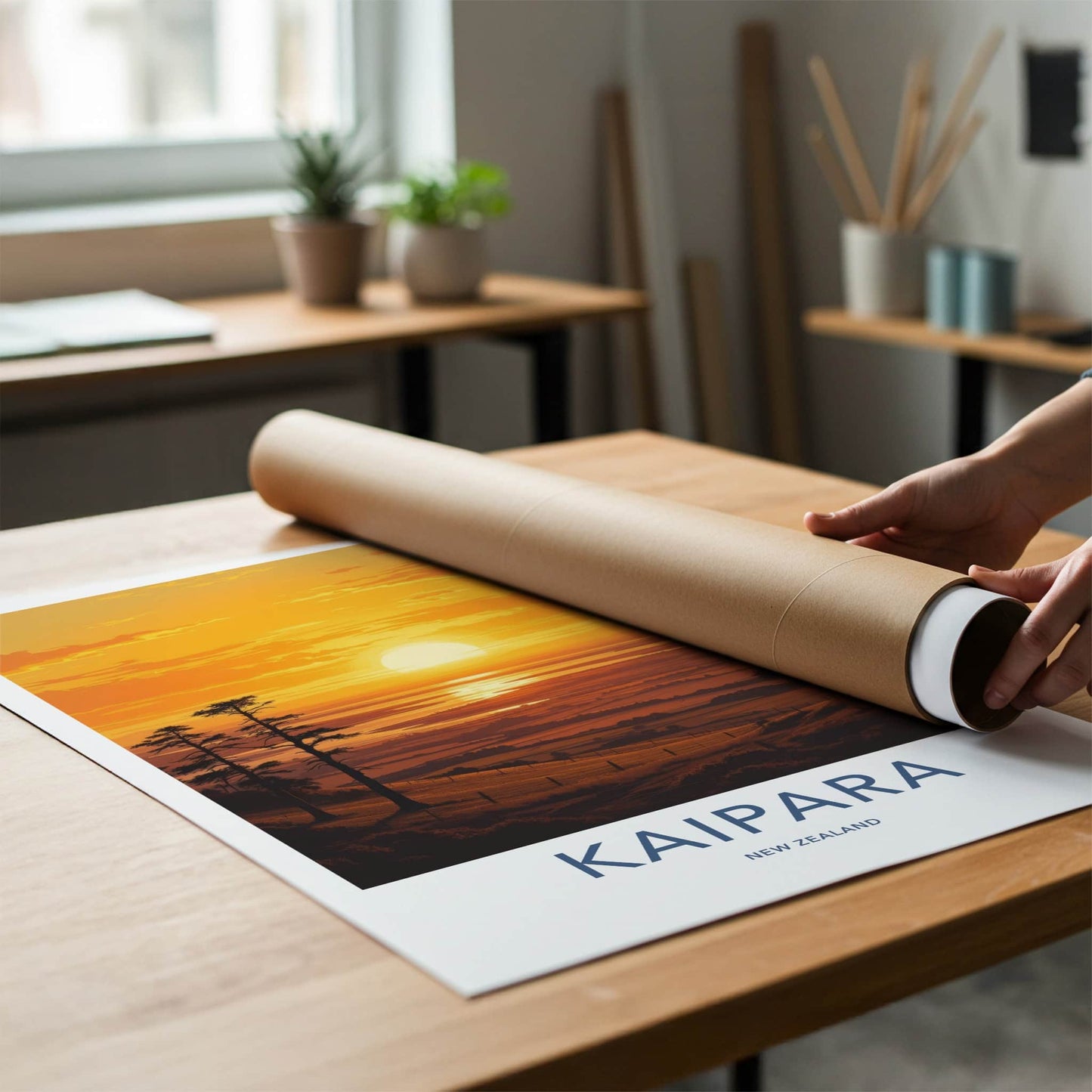Kaipara Poster - New Zealand Travel Print - Fiery Sunset Estuary Home Decor