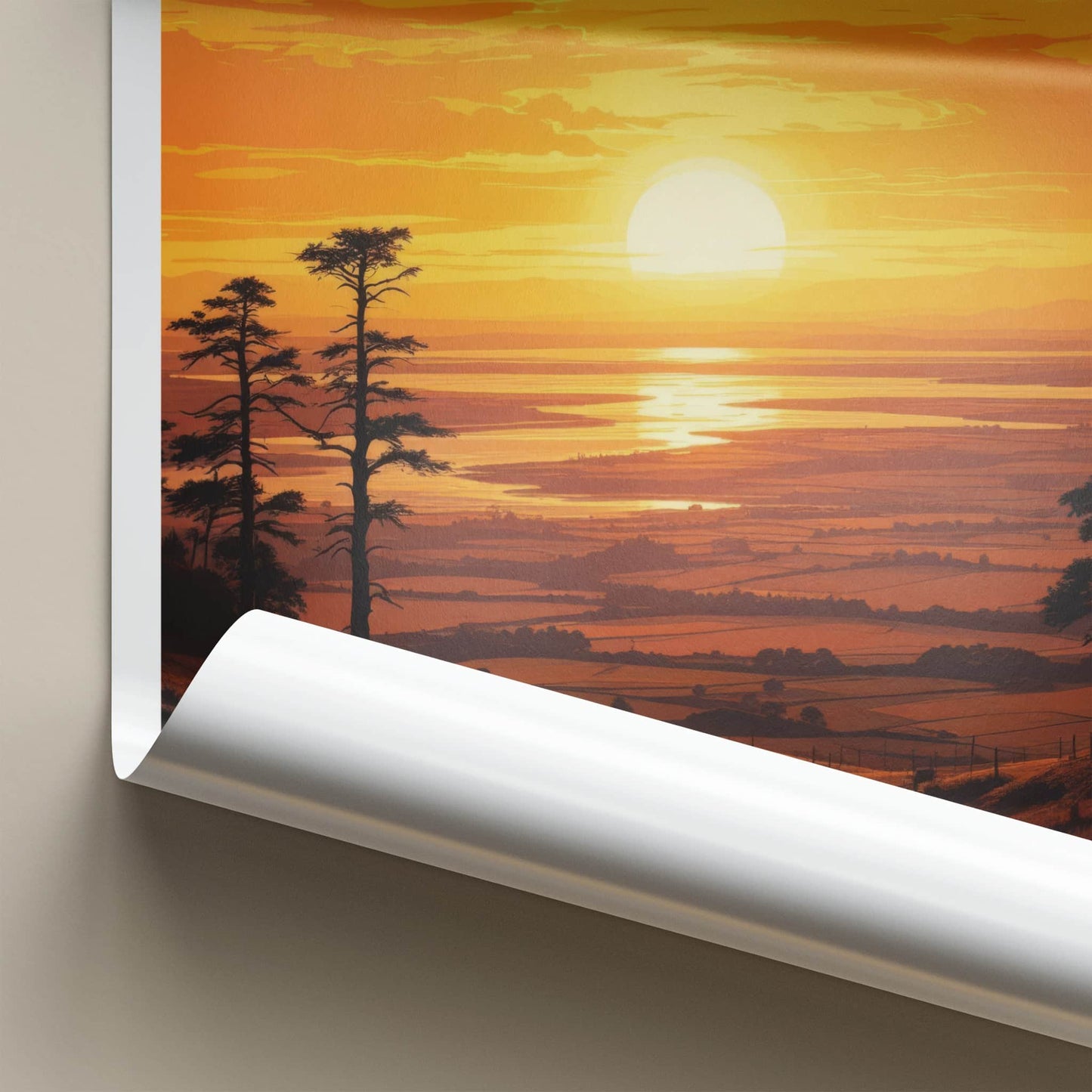 Kaipara Poster - New Zealand Travel Print - Fiery Sunset Estuary Home Decor