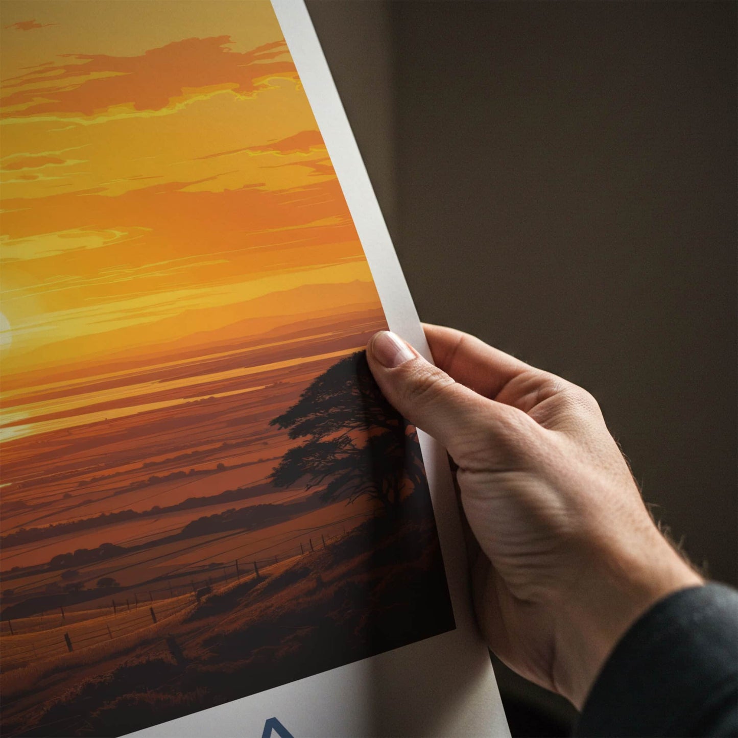 Kaipara Poster - New Zealand Travel Print - Fiery Sunset Estuary Home Decor